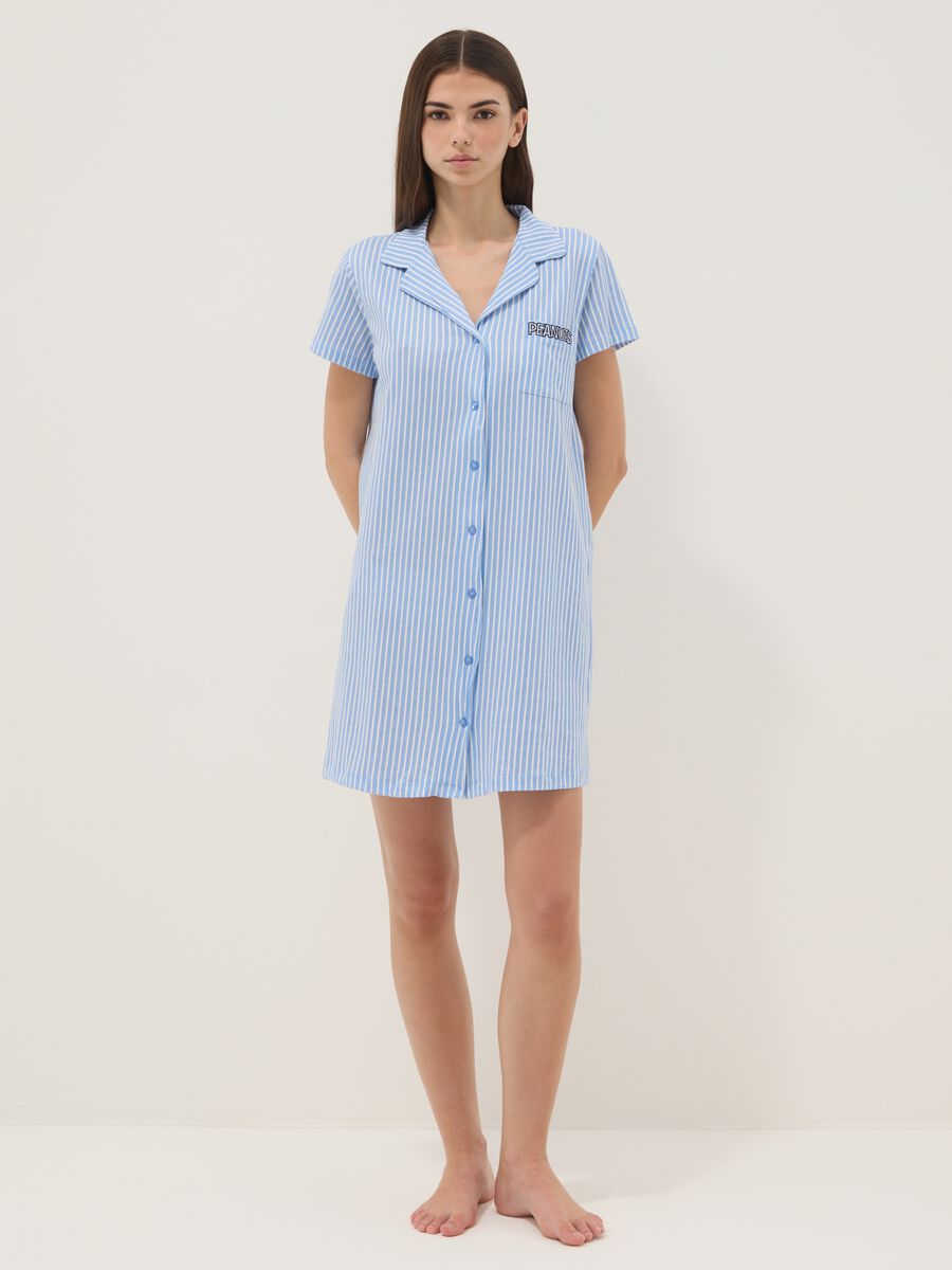 Blue striped pure cotton nightshirt with V-neck_0