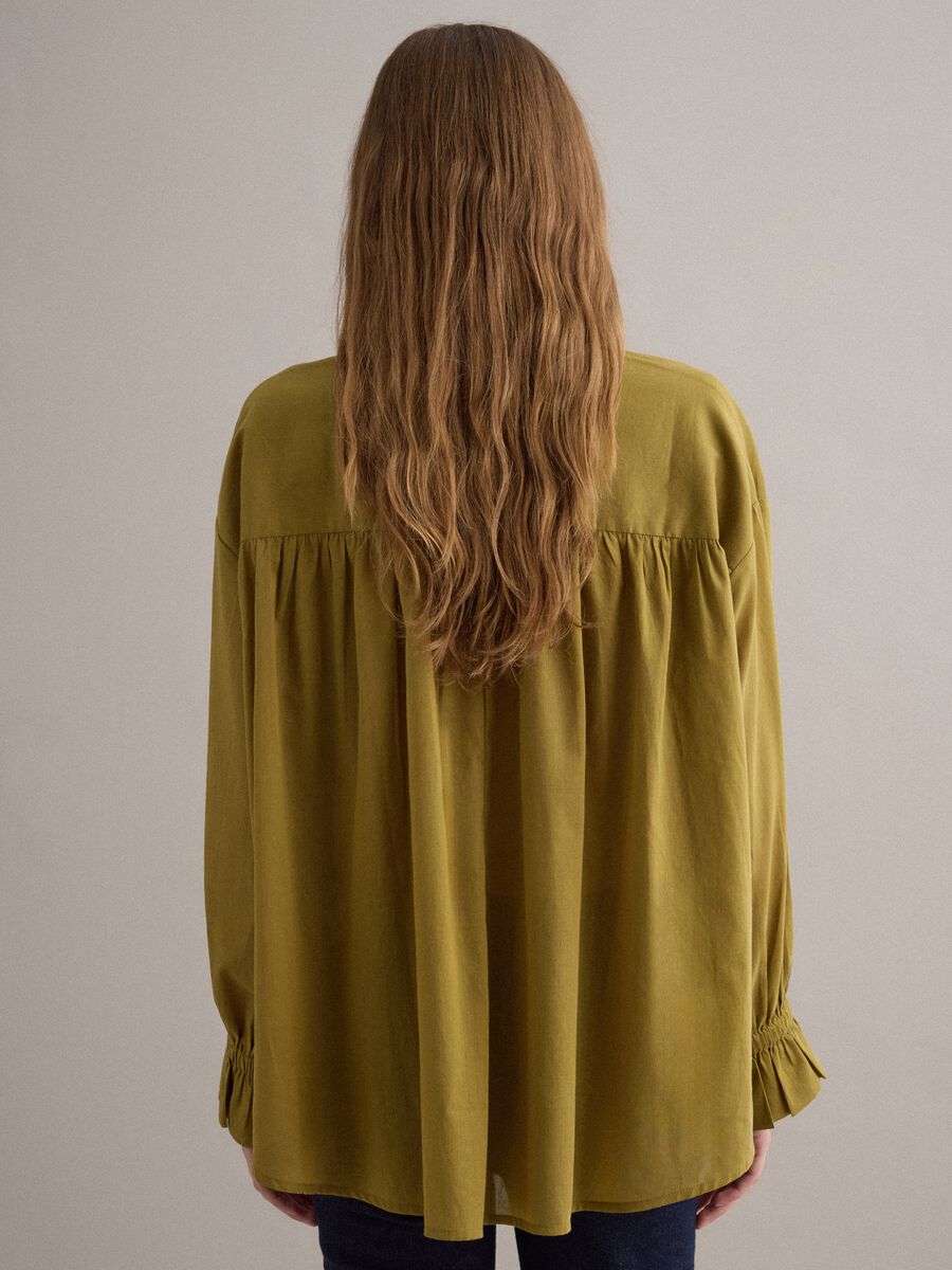 Green short-sleeved pure cotton shirt_3