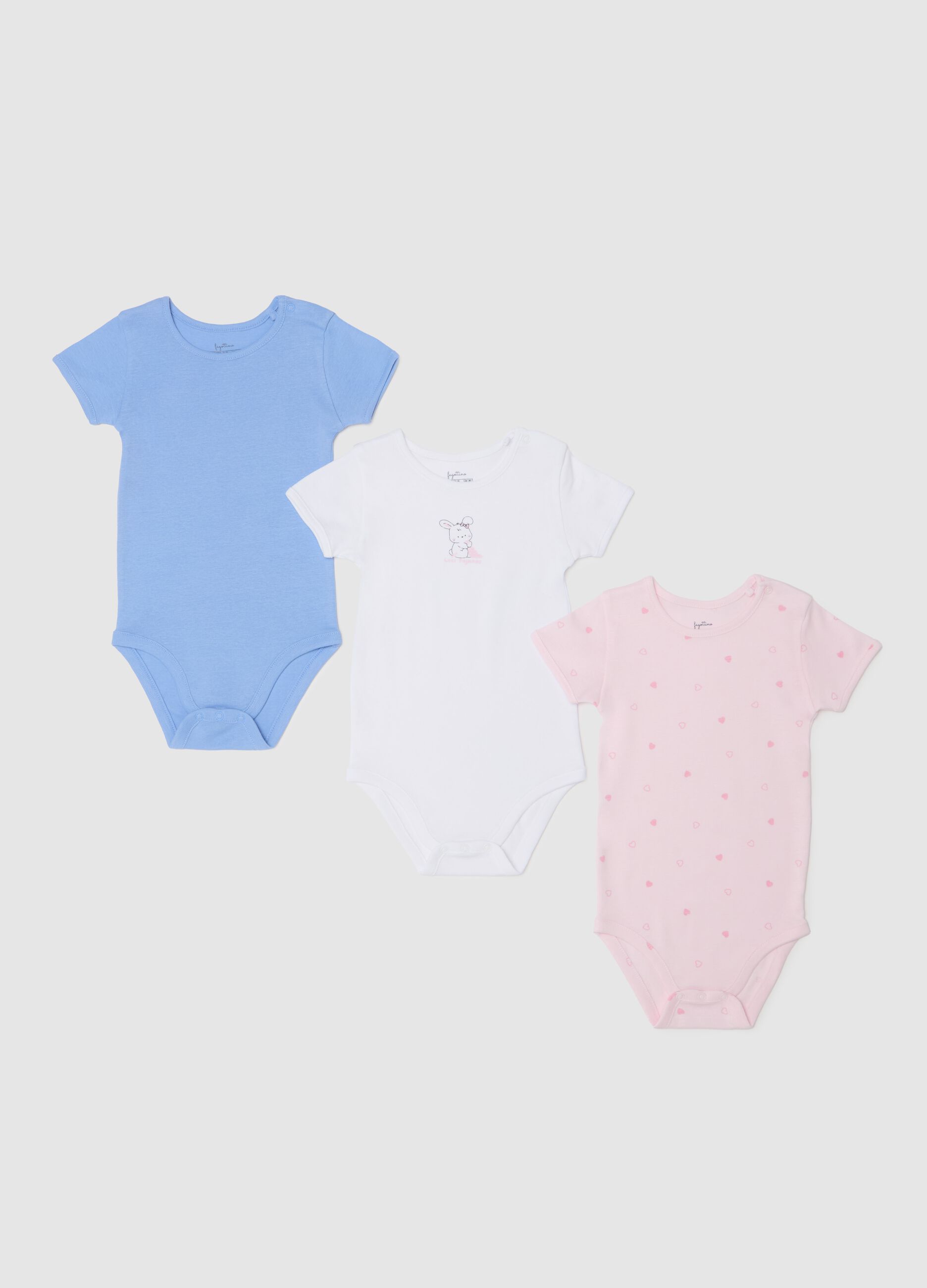 Three-pack bodysuits in organic cotton with print