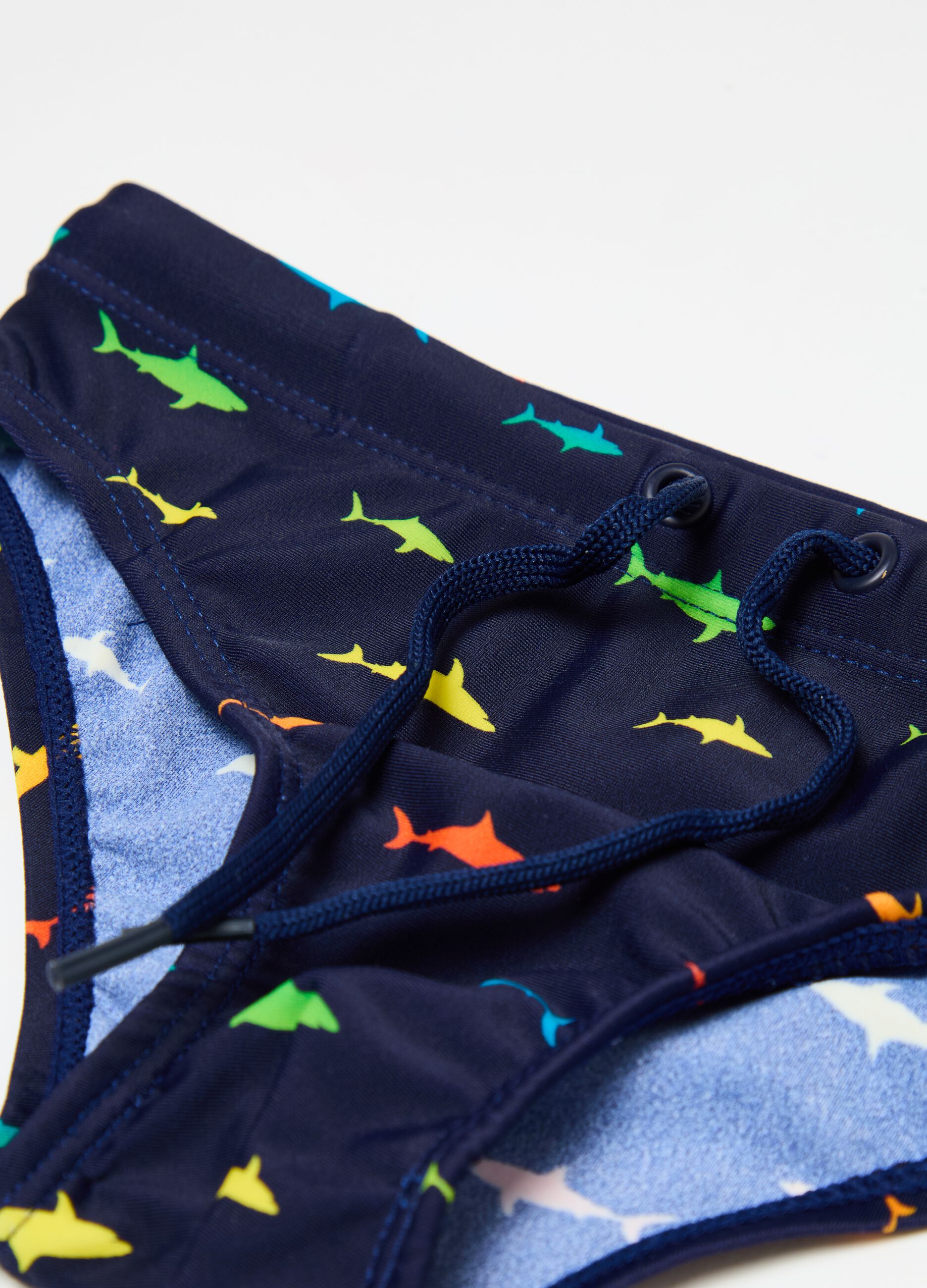 Swim briefs with print and drawstring