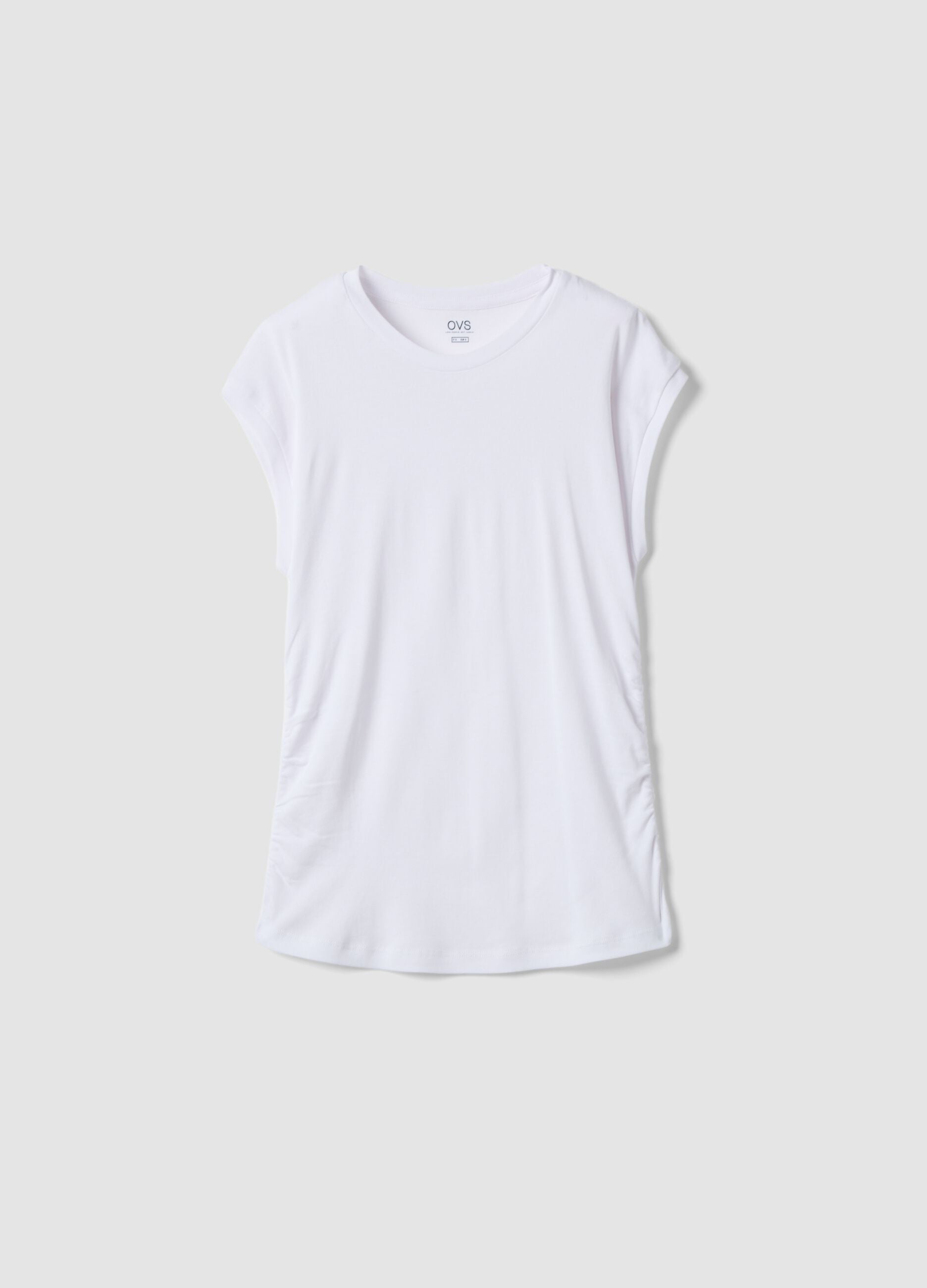 White pure cotton tank top with side ruching, regular fit