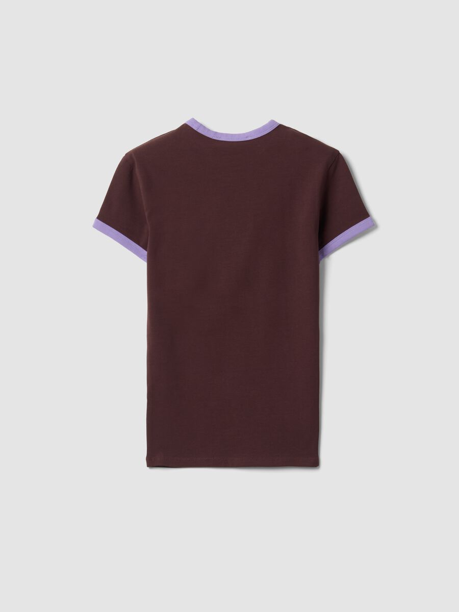 Brown stretch cotton fitted T-shirt with contrast trims_6