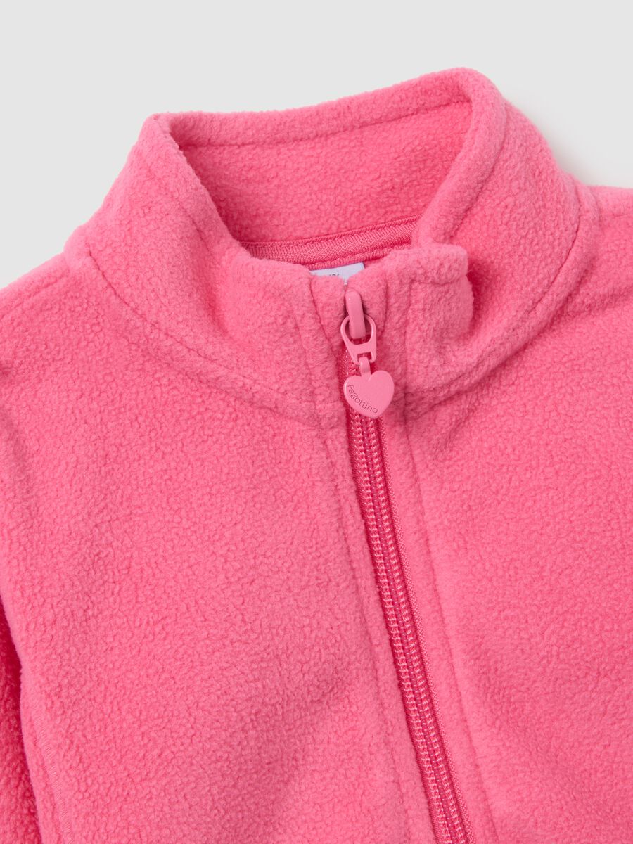 Pink high-neck regular fit girls' sweatshirt with full zip_2