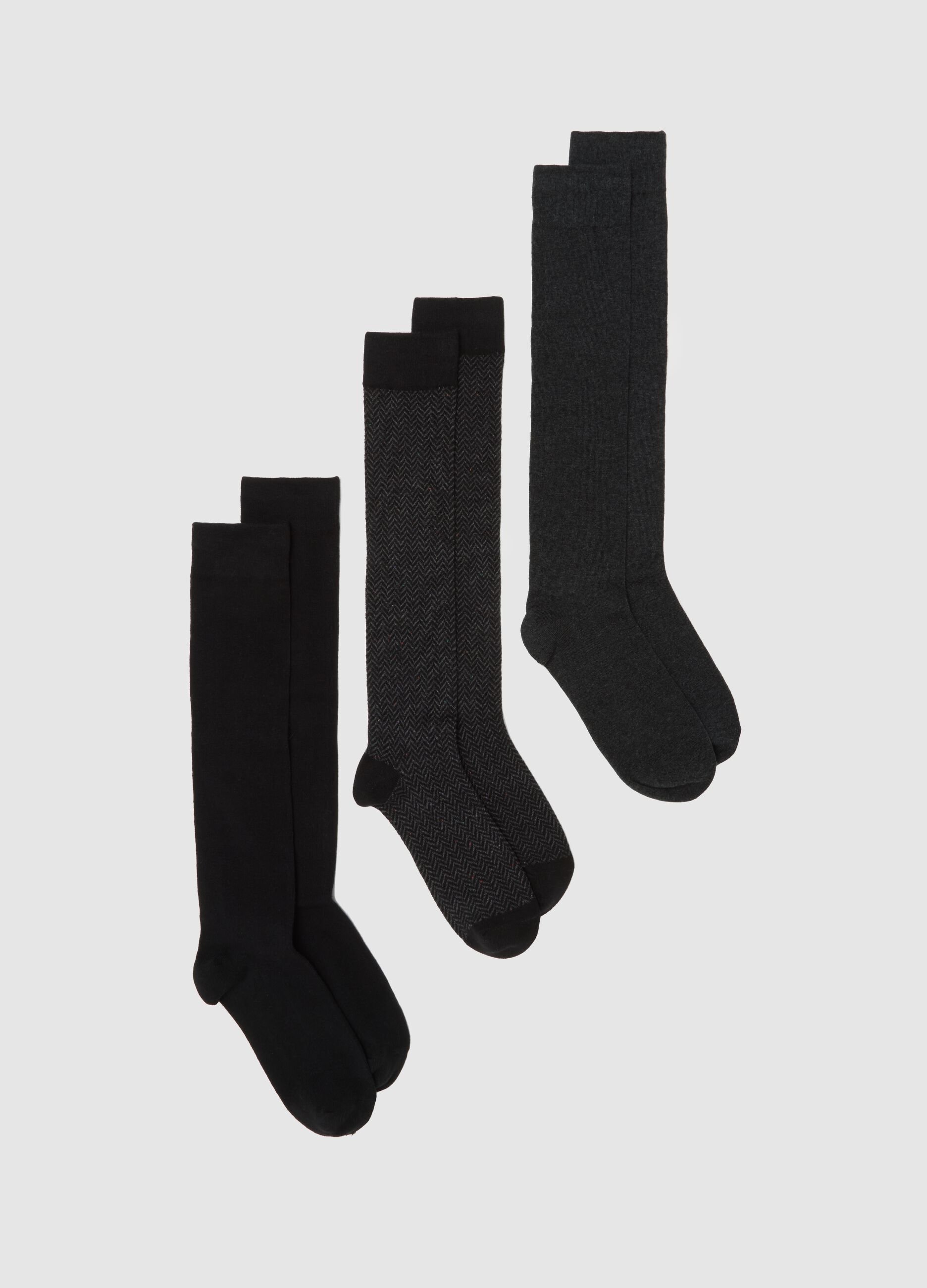 Pack of three long black cotton stretch socks