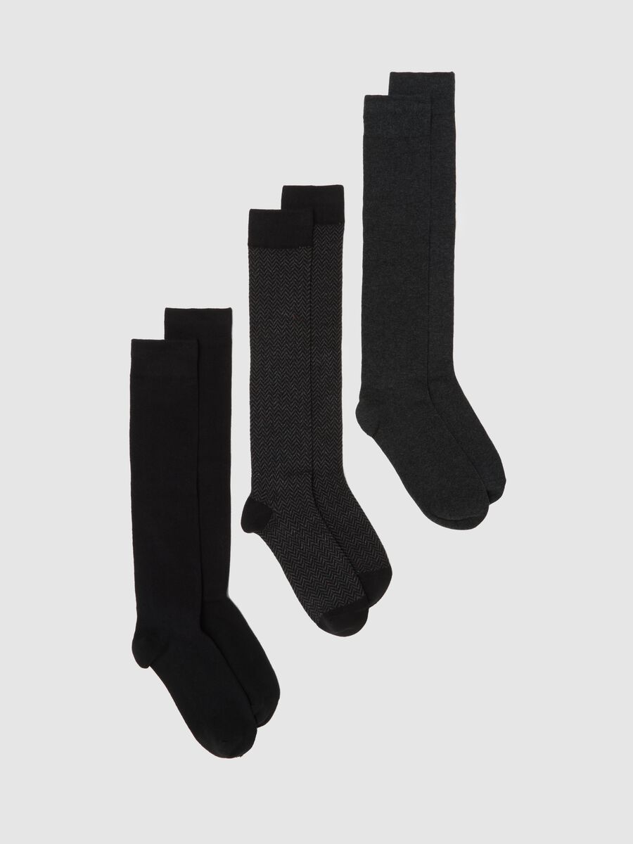 Pack of three long black cotton stretch socks_0
