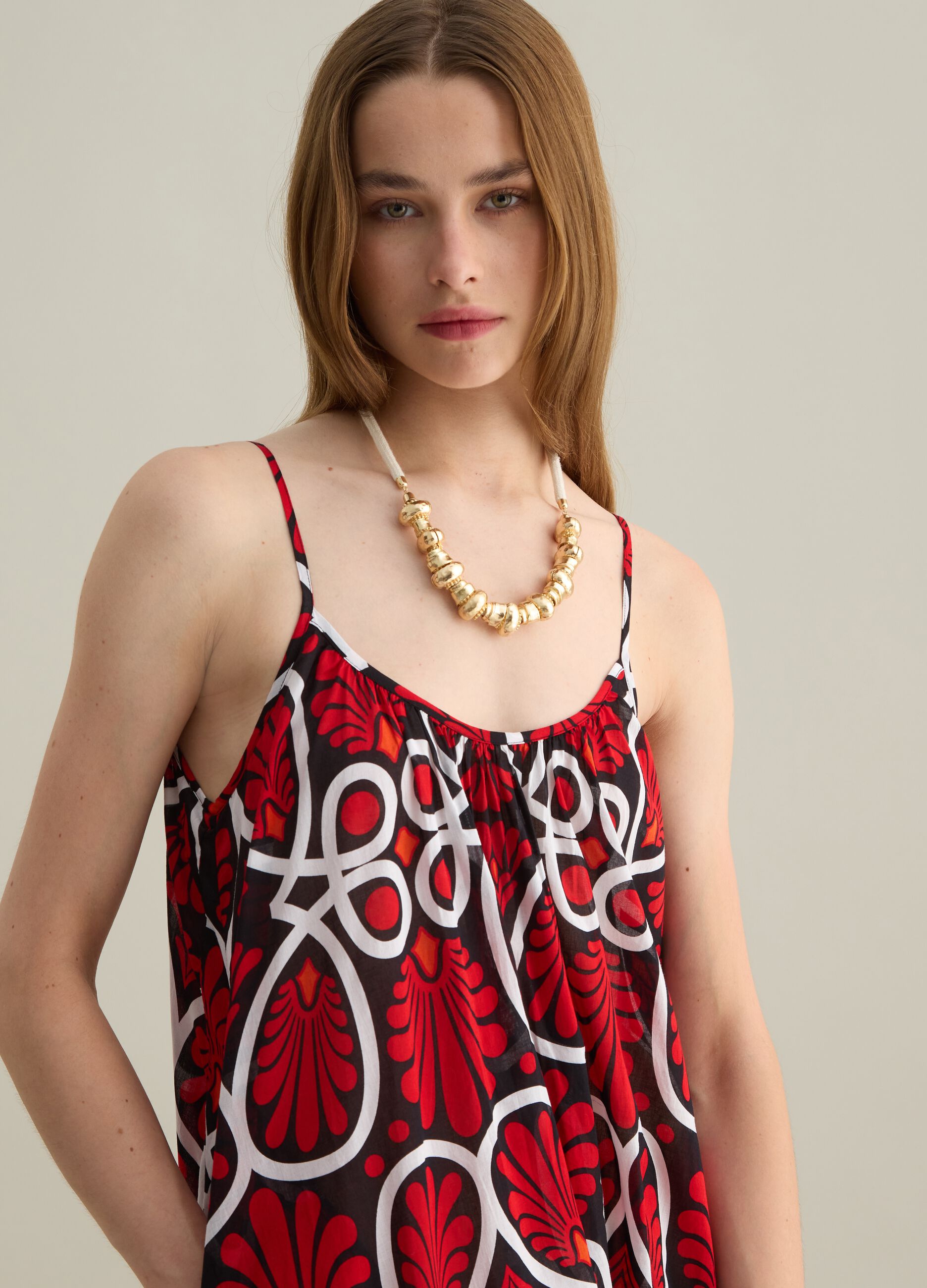 Women's long dress in pure multicolour cotton, regular fit