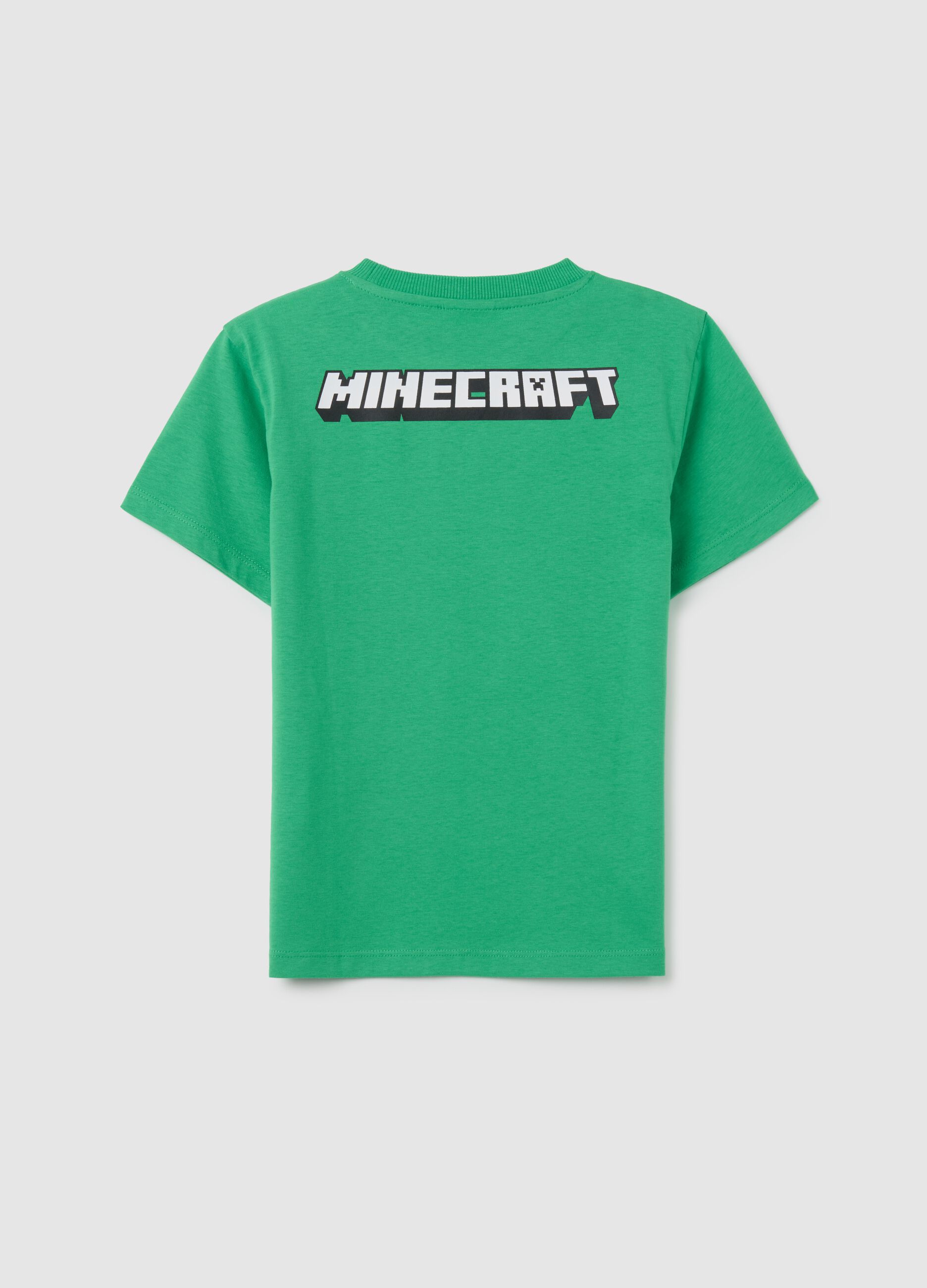 T-shirt da bambino in puro cotone verde regular fit con stampa Minecraft