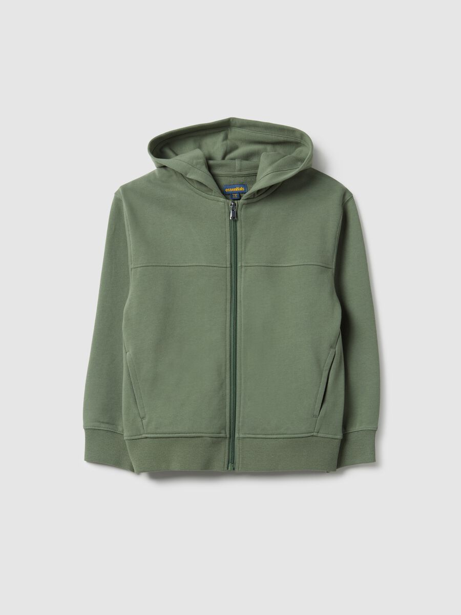 Green hooded sweatshirt with zip for kids in pure cotton regular fit_0