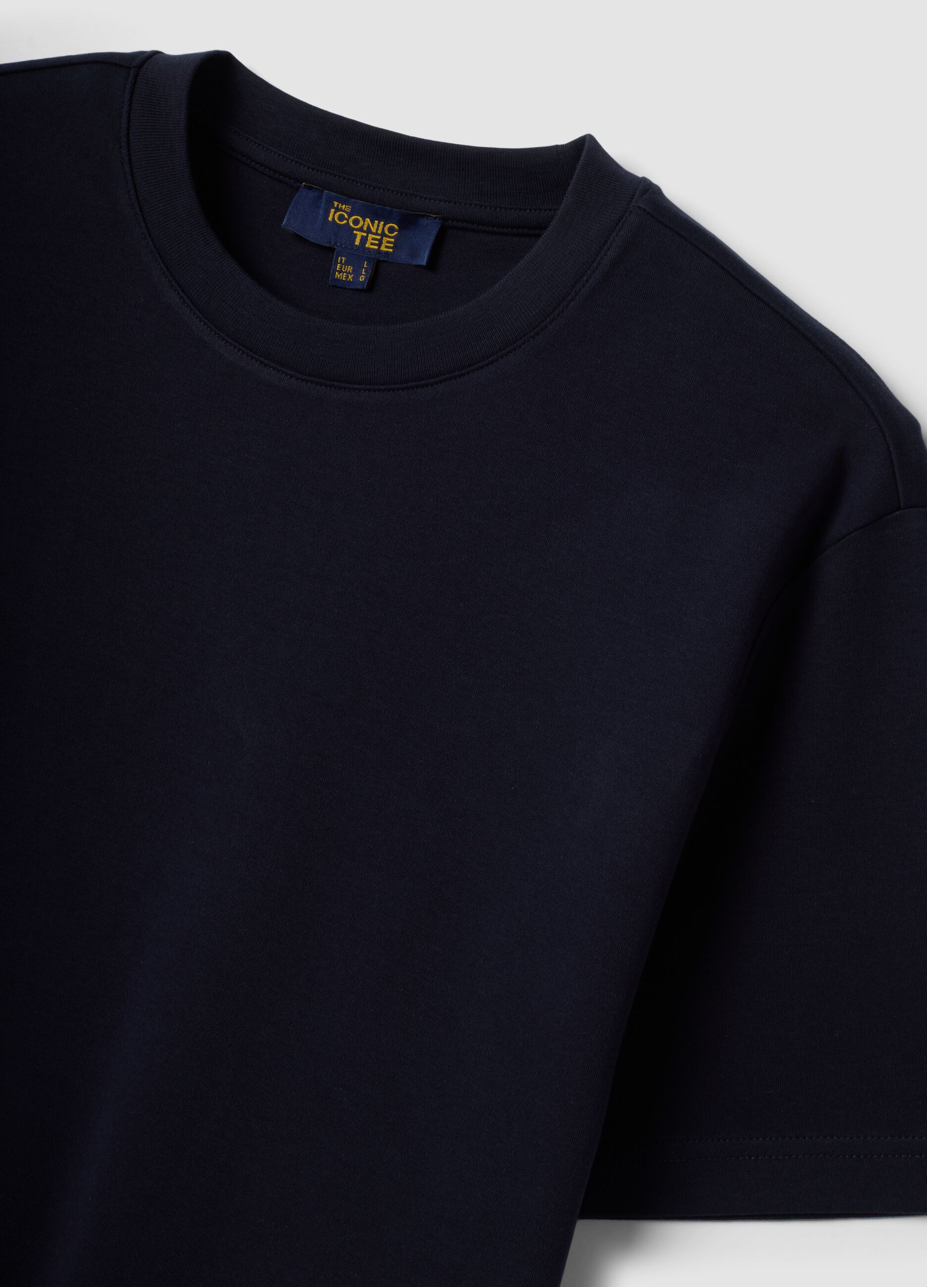 Blue pure cotton short-sleeved regular fit T-shirt