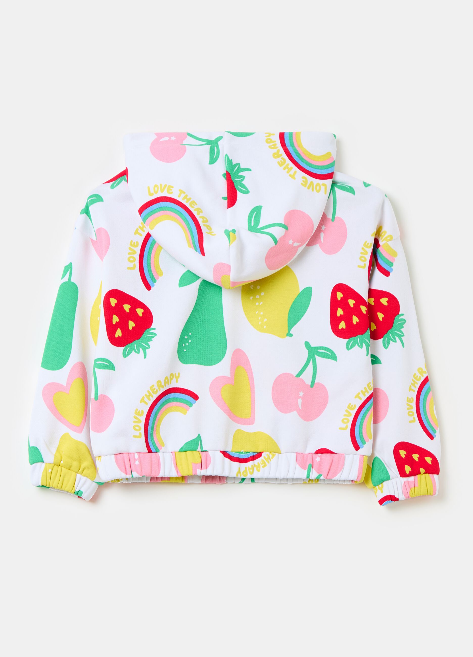 Full-zip sweatshirt with hood and fruit print