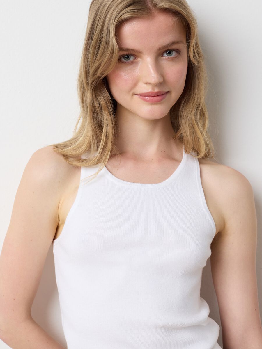 Women's white viscose blend fitted tank top_2