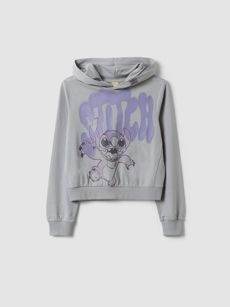 Felpa con cappuccio grigia in puro cotone con stampa Lilo & Stitch per ragazza_0