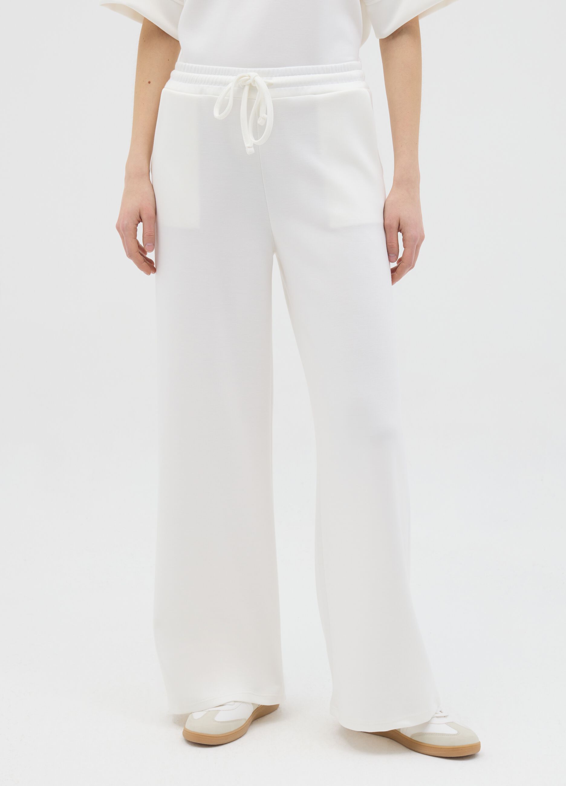 White palazzo trousers in stretch fabric
