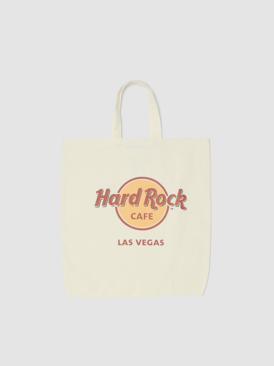 White pure cotton shopper bag with Hard Rock Cafe logo_0
