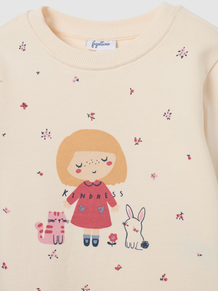Girl's beige pure cotton sweatshirt, regular fit with print_2