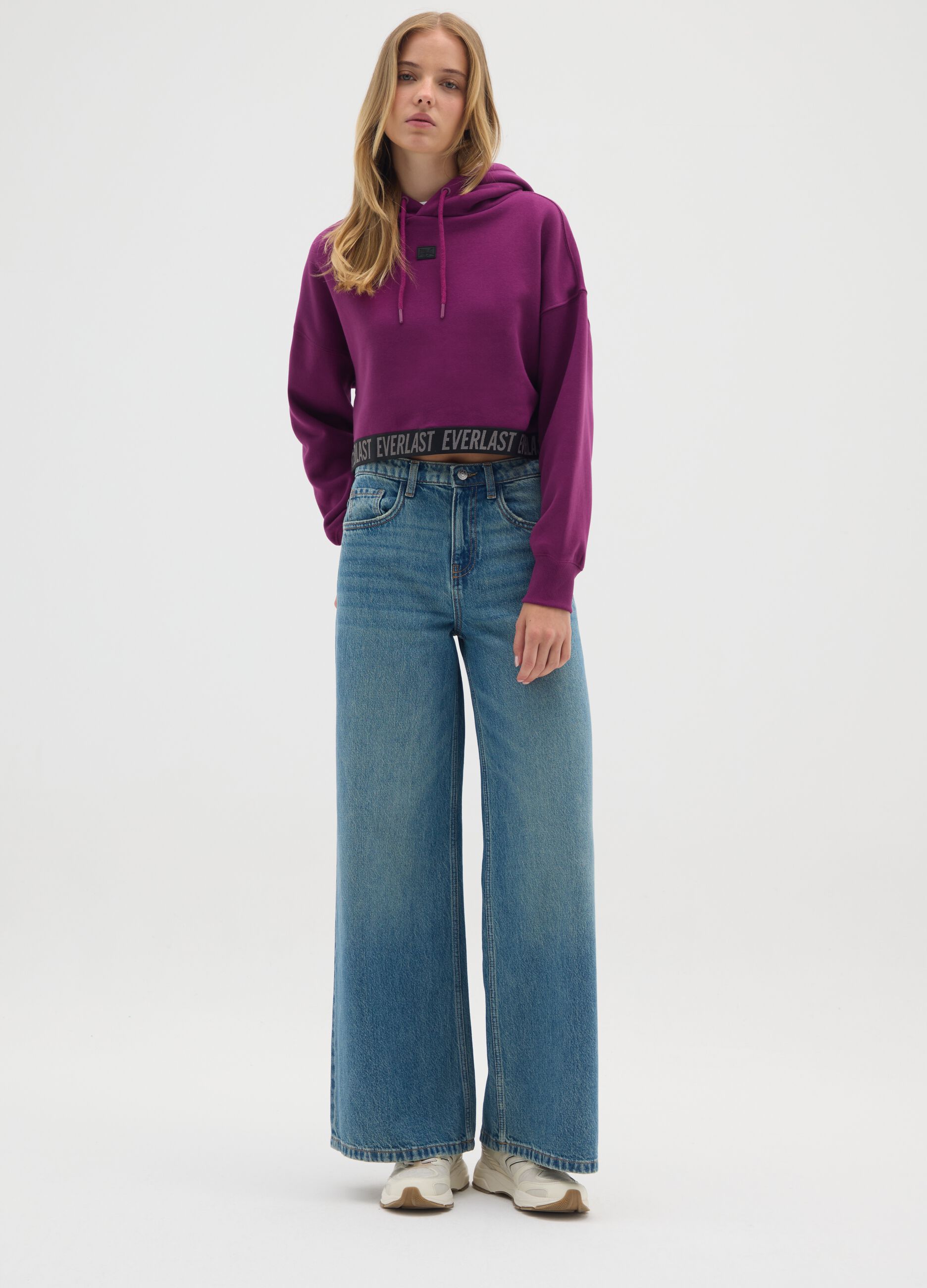 Purple cotton blend regular fit sweatshirt