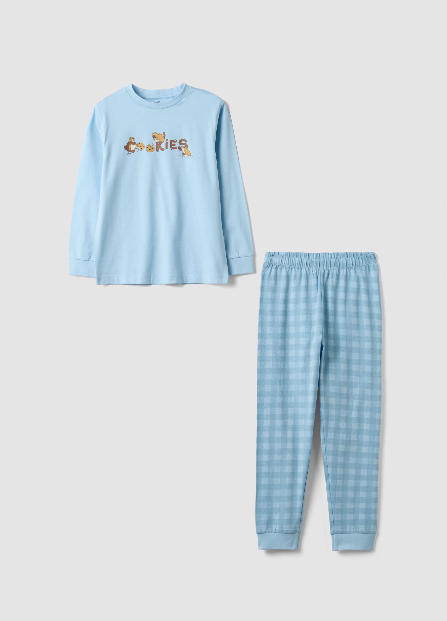 Light blue organic cotton crew-neck pyjamas for boys