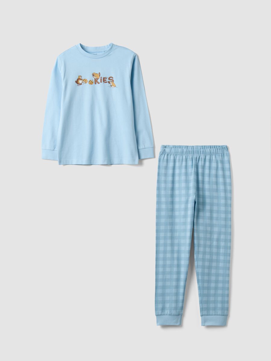 Pigiama azzurro in puro cotone organico con girocollo per bambino_0