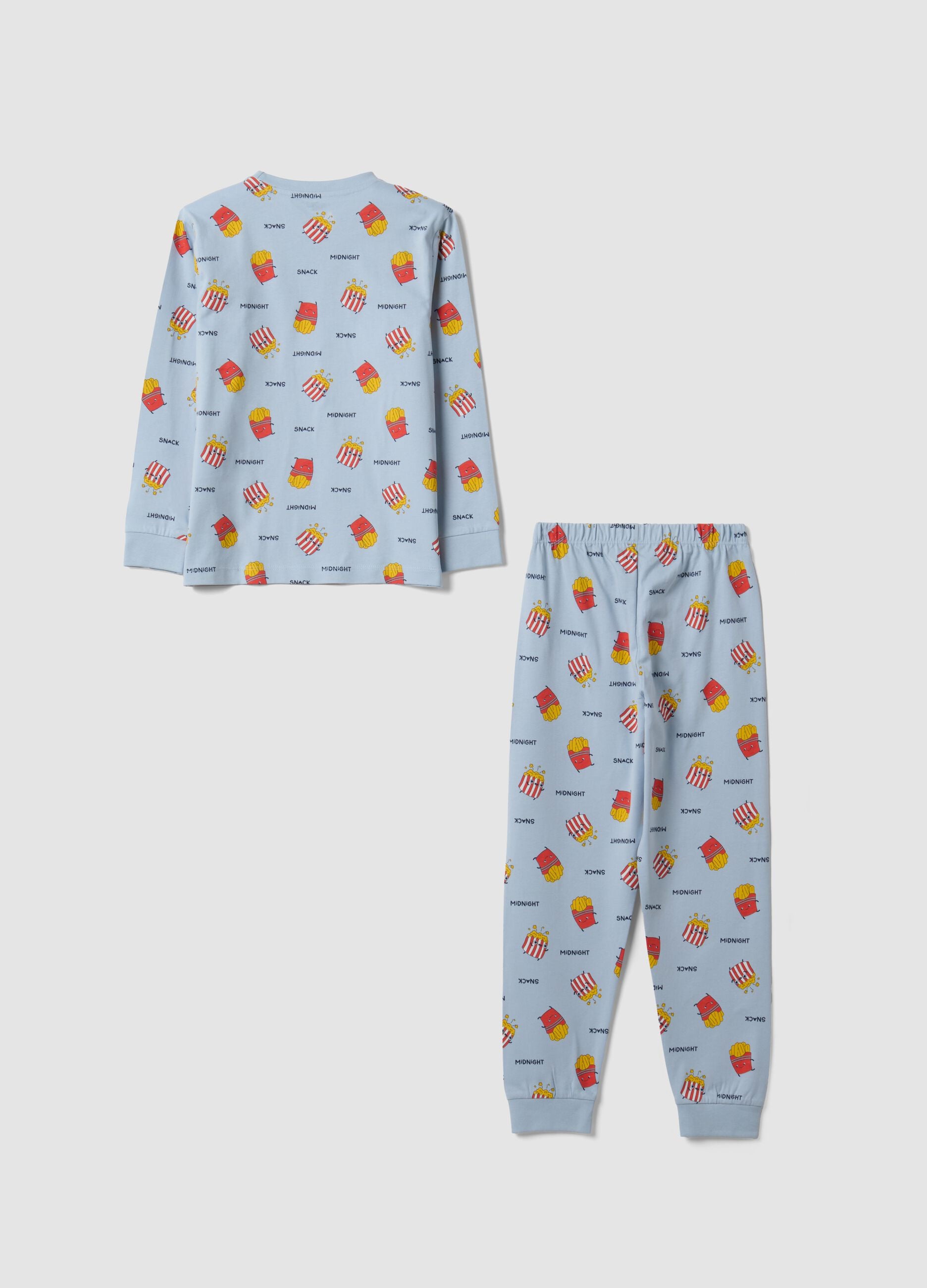 Light blue pure organic cotton pyjamas with all-over print for boys