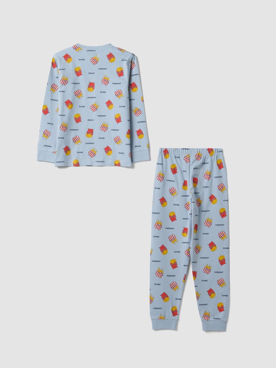 Pigiama azzurro in puro cotone organico con stampa all over per bambino_1