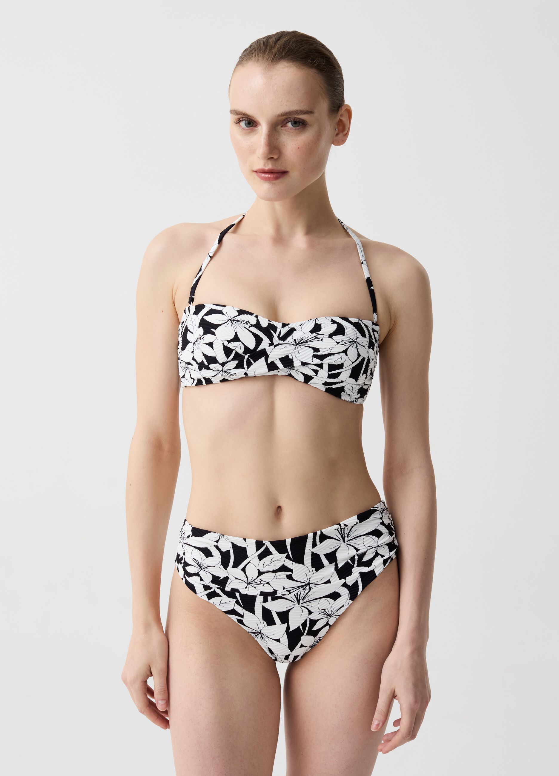 Top bikini a fascia floreale