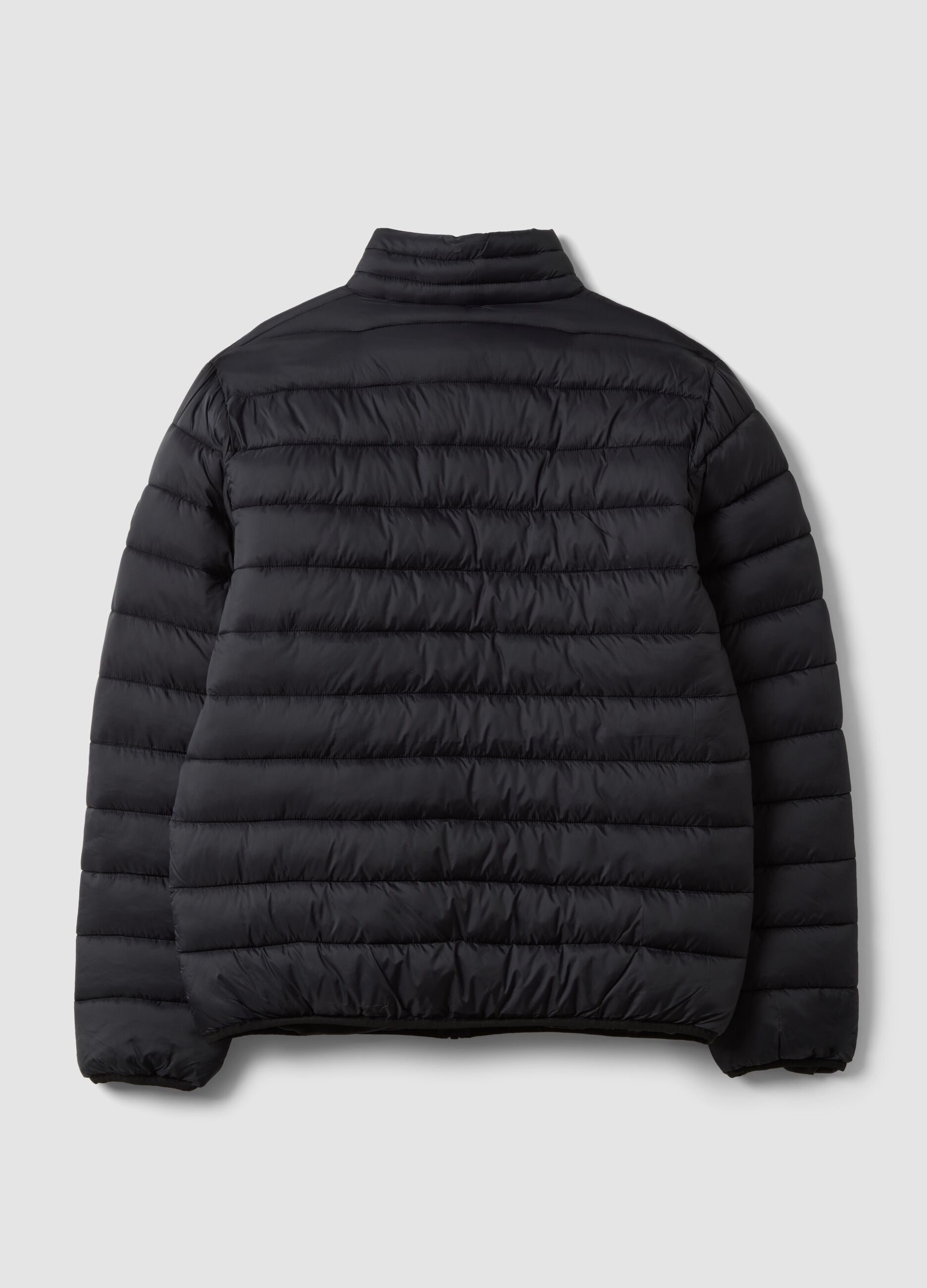 Black padded jacket with high neck and zip
