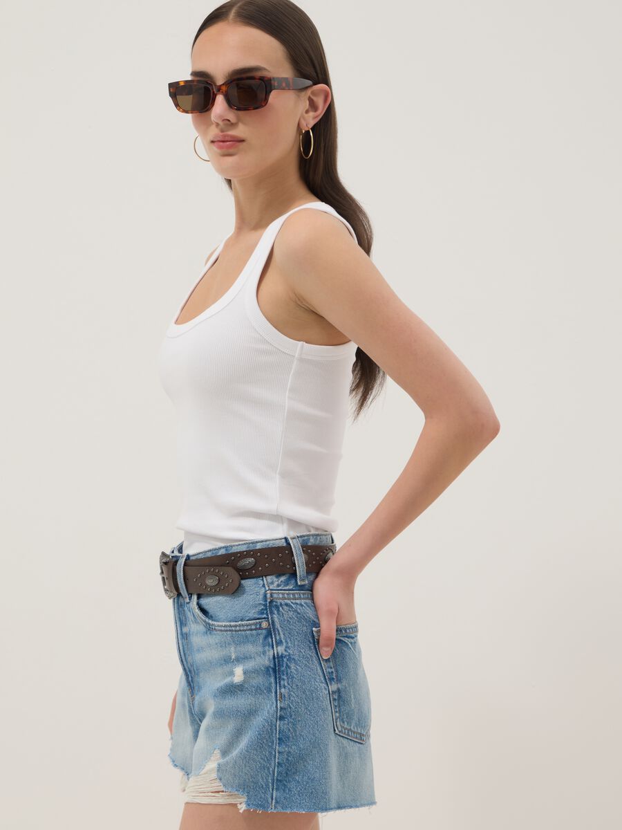 White stretch cotton tank top_0