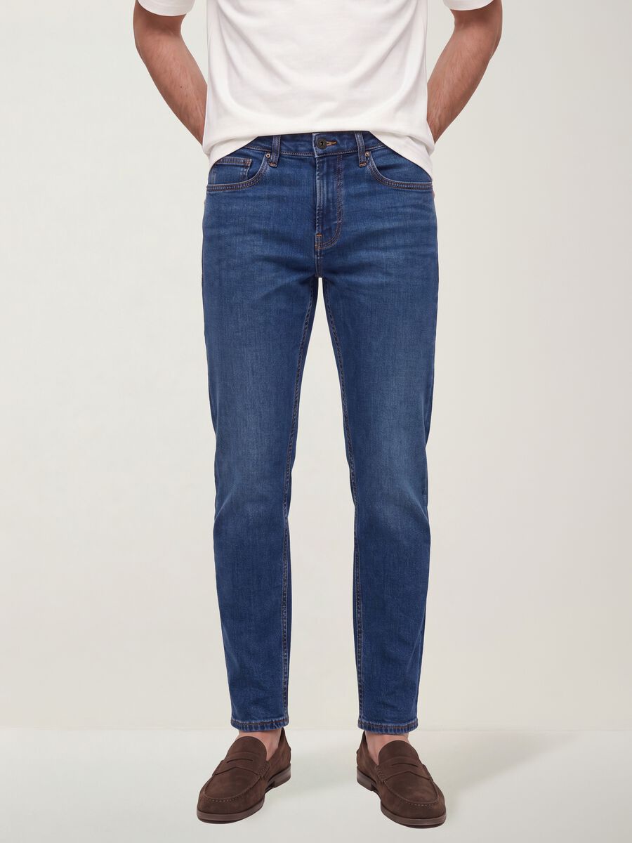 Blue slim-fit stretch cotton jeans_1