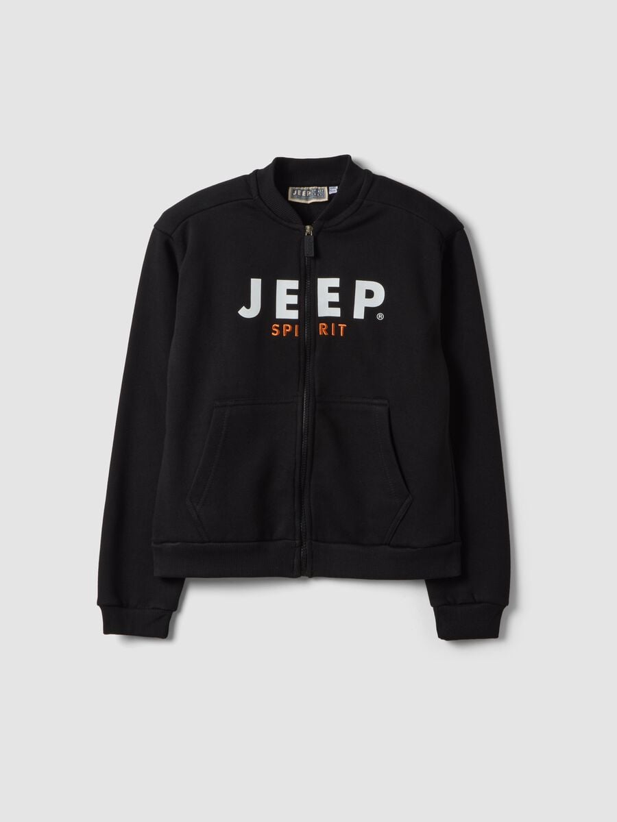 Felpa nera in misto cotone con zip e stampa fronte e retro_0