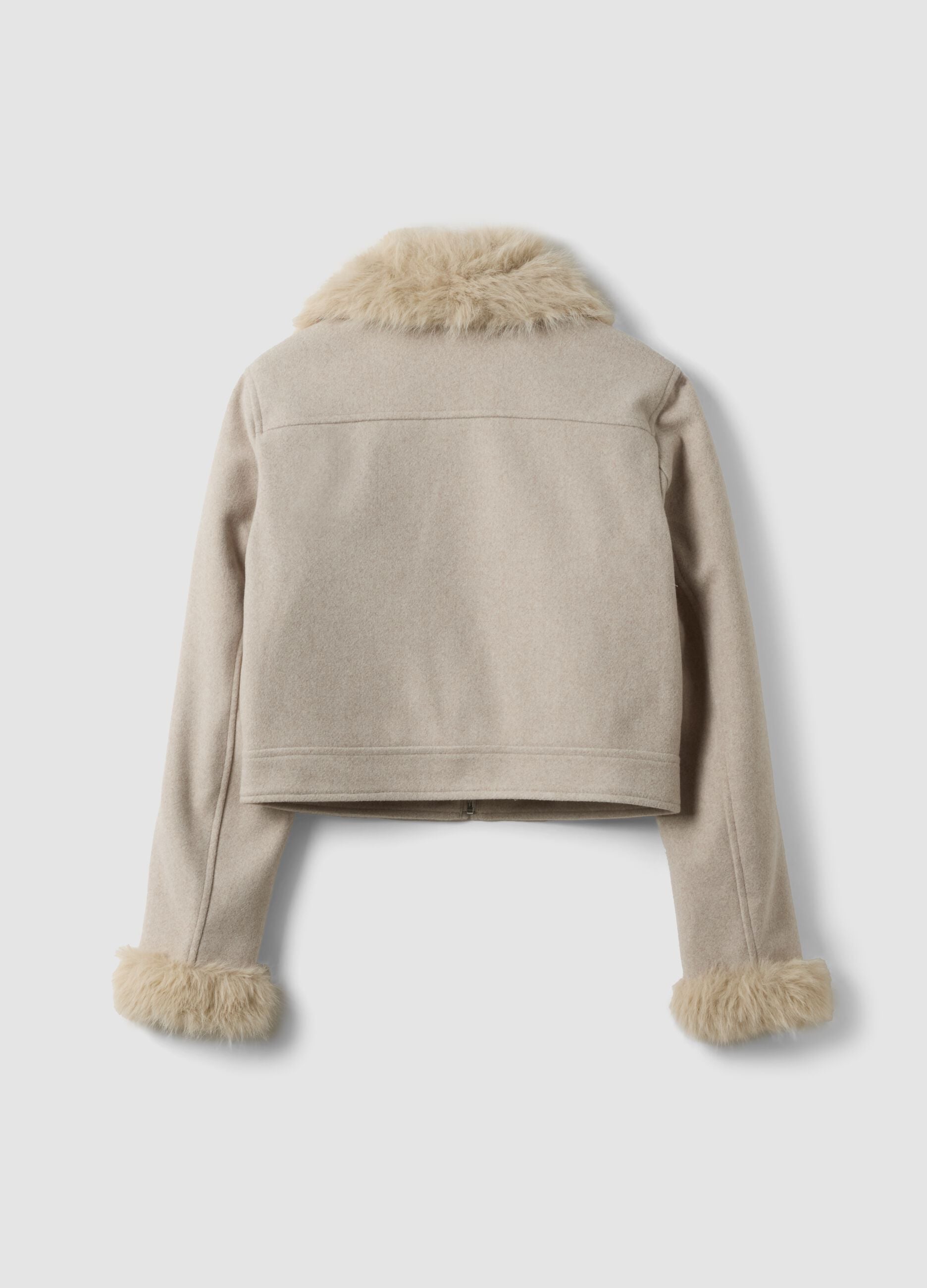 Giacca beige con zip e colletto a contrasto regular fit