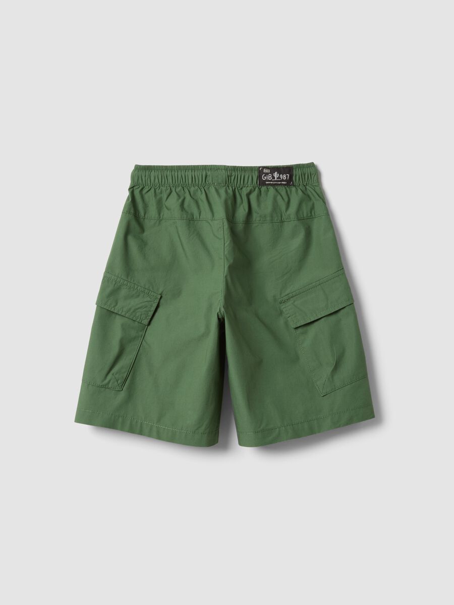 Green pure cotton cargo shorts_1