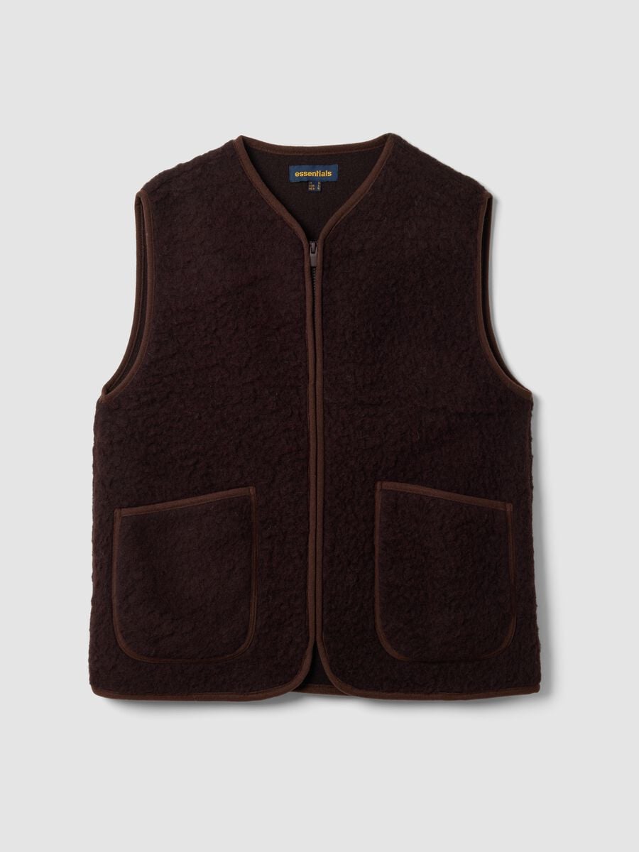 Brown oversized gilet in wool-blend sherpa_0