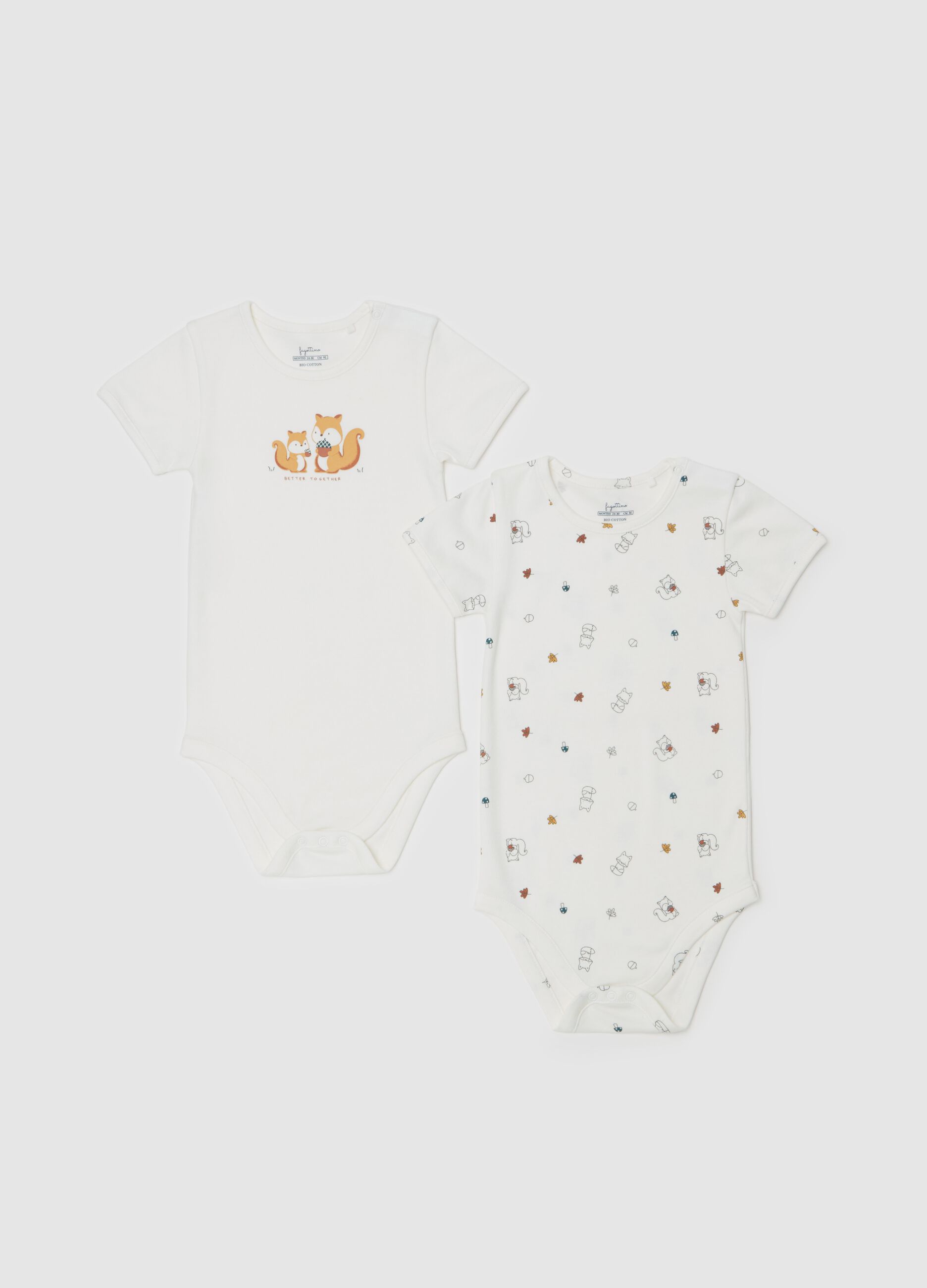 Two-pack organic cotton bodysuits with print
