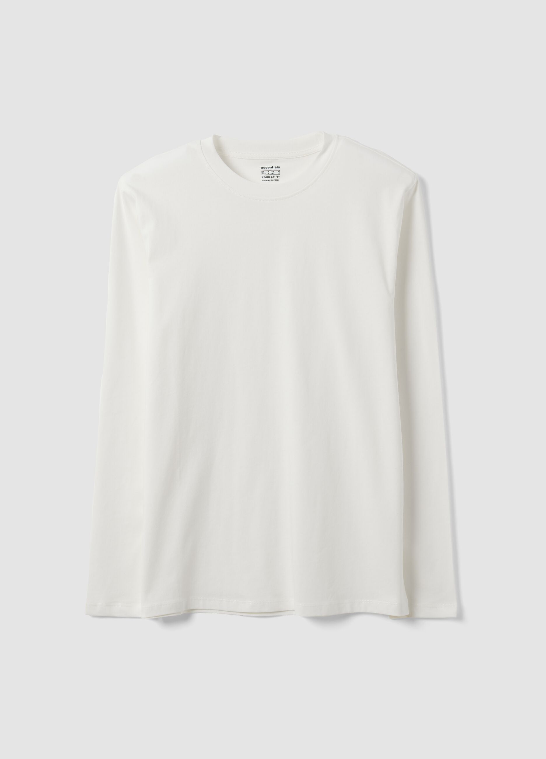 T-shirt bianca a maniche lunghe in puro cotone organico con girocollo