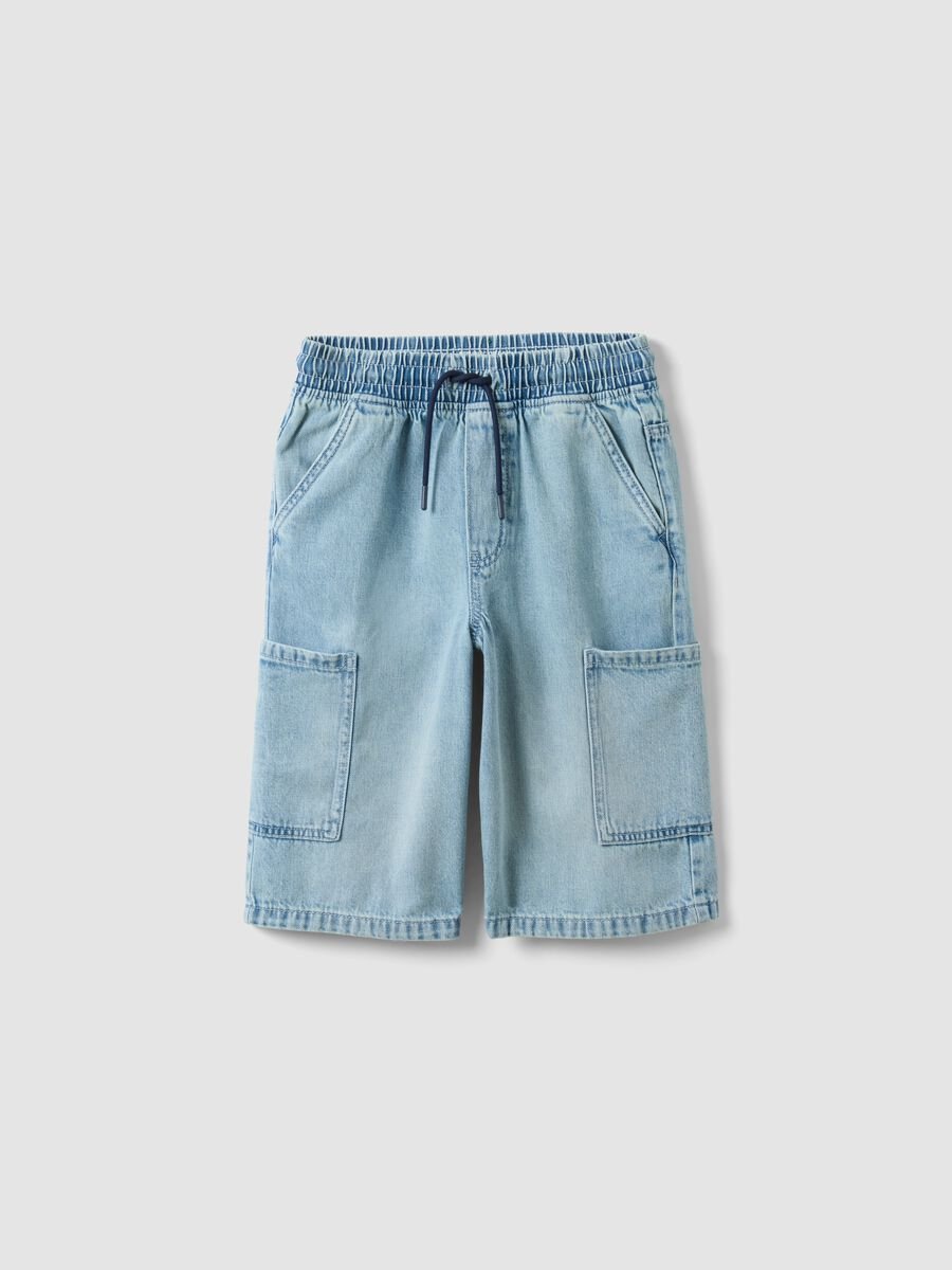 Shorts baggy denim azzurri in misto cotone da ragazzo regular fit_0
