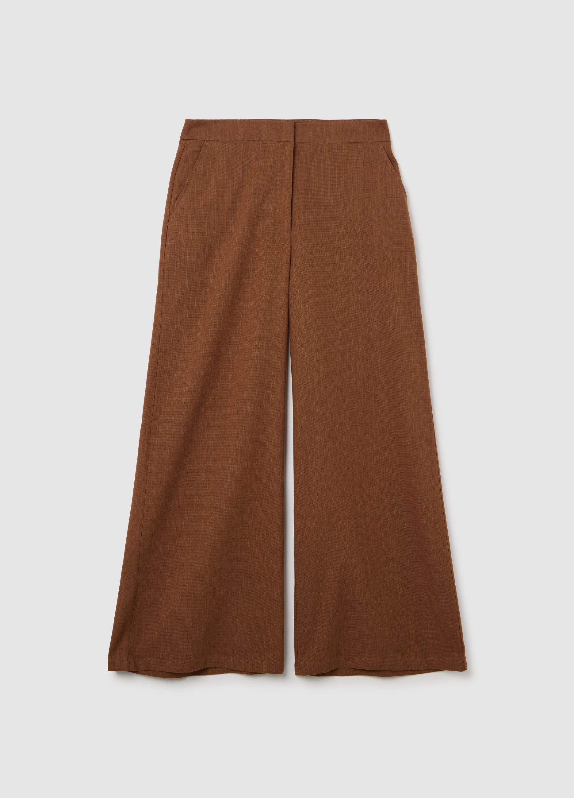 Pantaloni palazzo in cotone e viscosa marrone