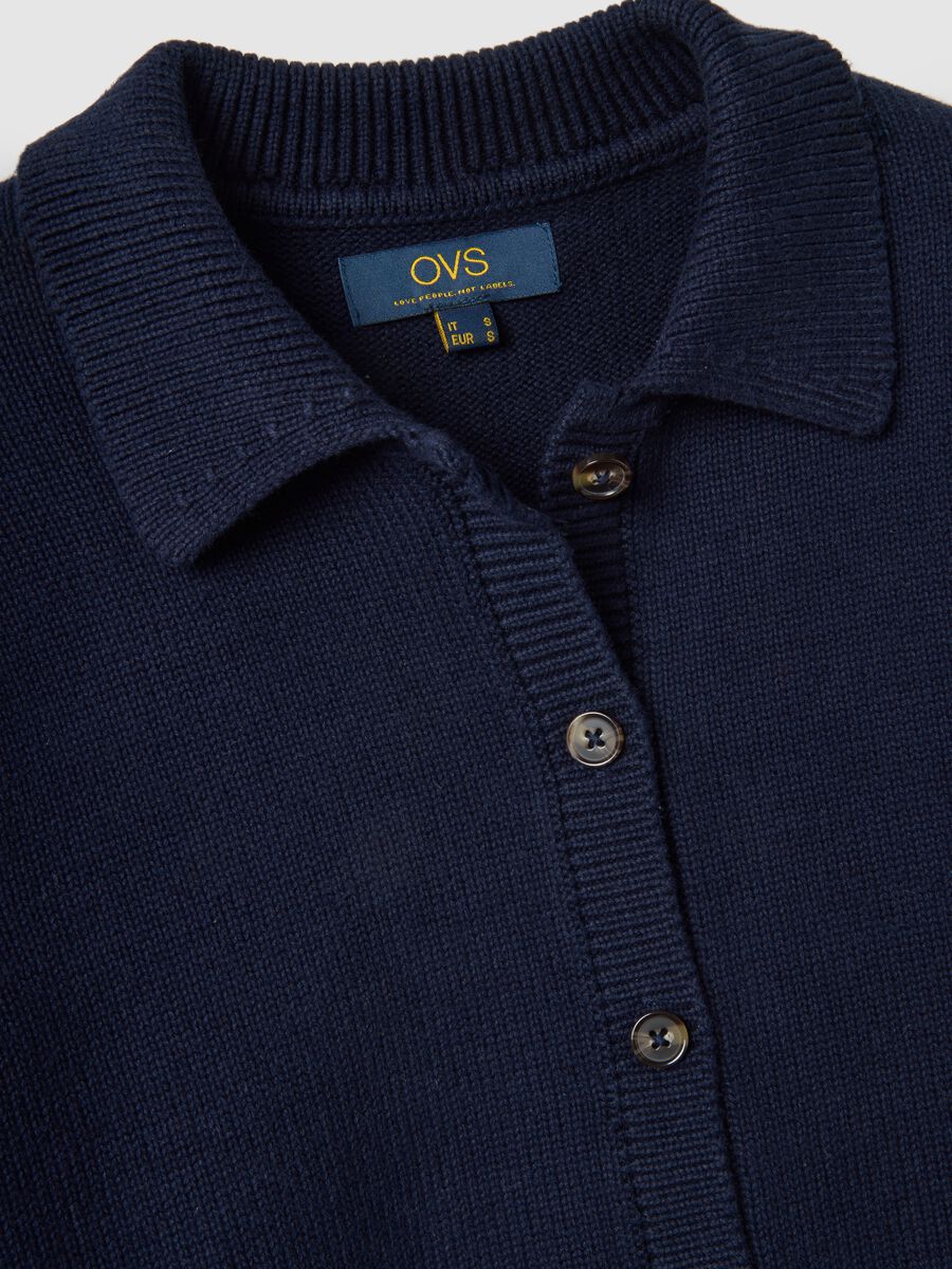 Blue cardigan with polo collar in pure cotton regular fit_5