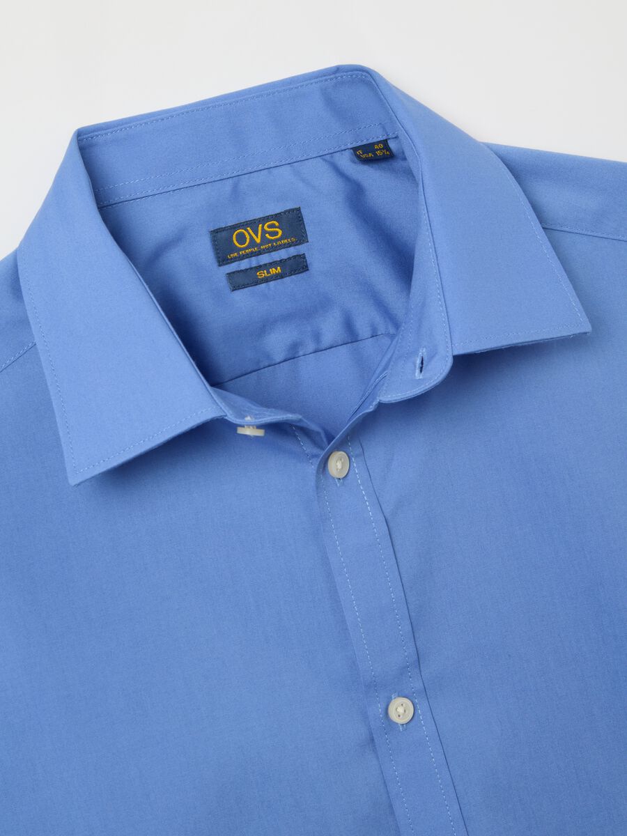 Slim Blue Cotton Blend Shirt_1