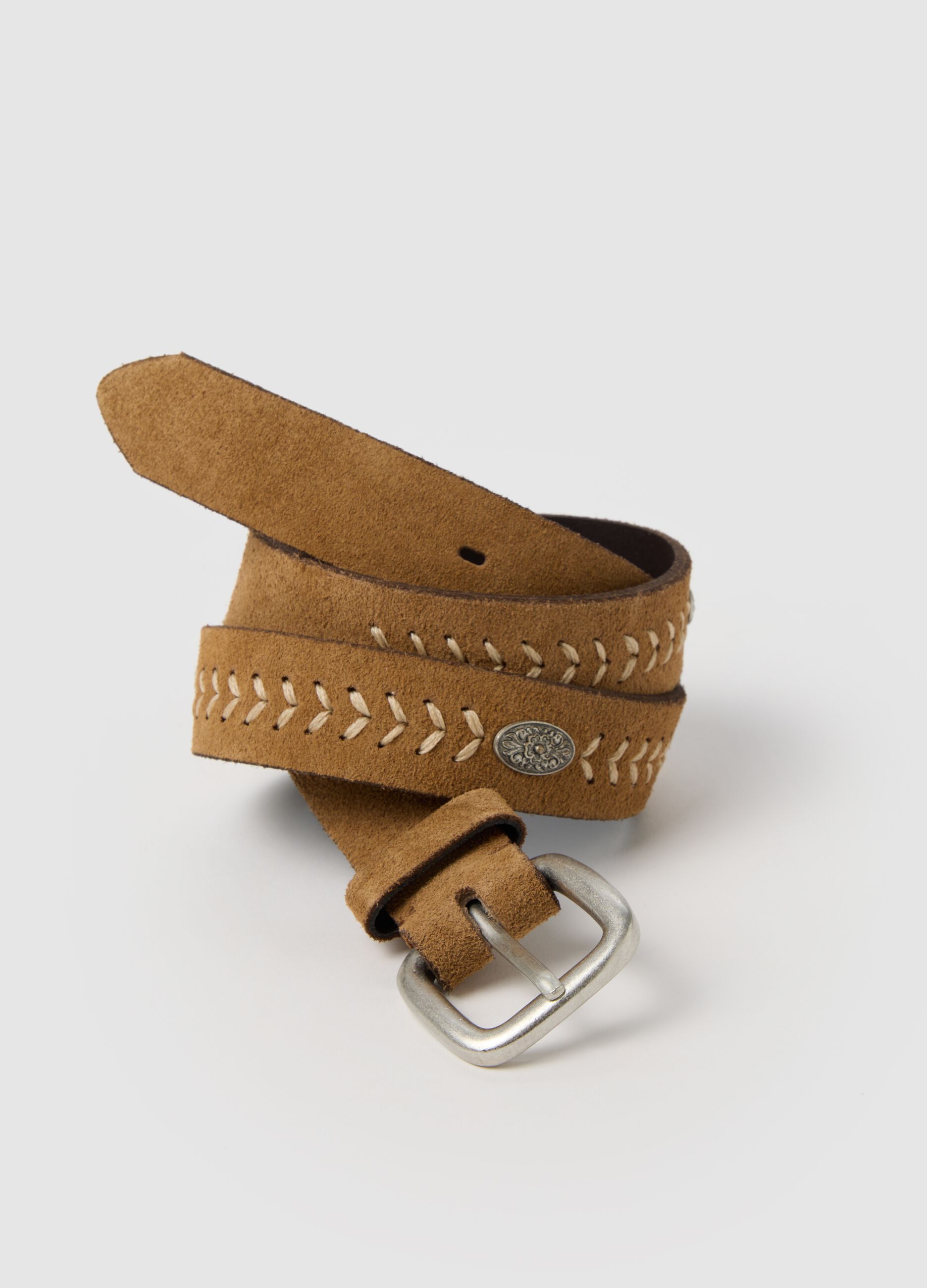 Genuine Leather Brown Belt with Braided Details