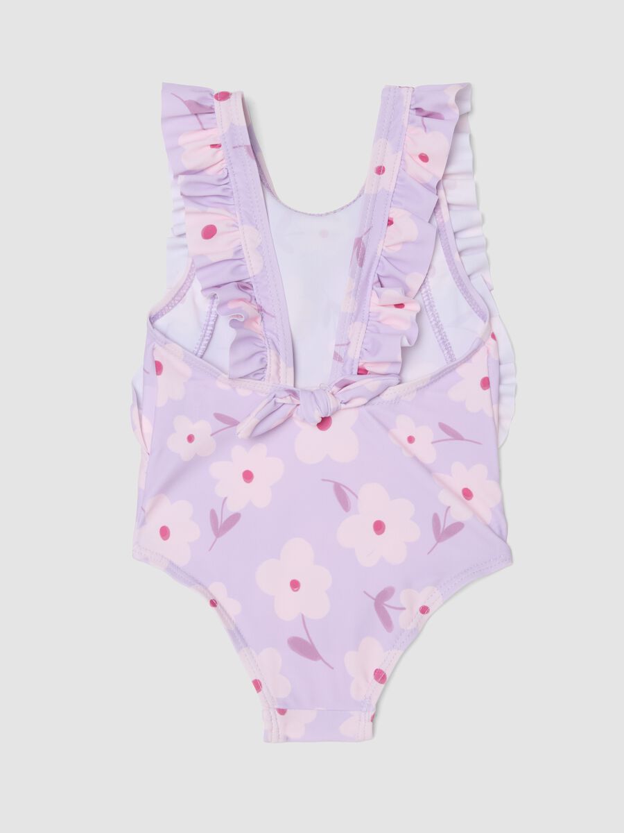 Purple ruffle-trim swimsuit in stretch fabric_1