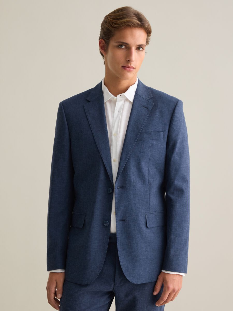 Men's Blue Linen Blend Slim Fit Blazer_0