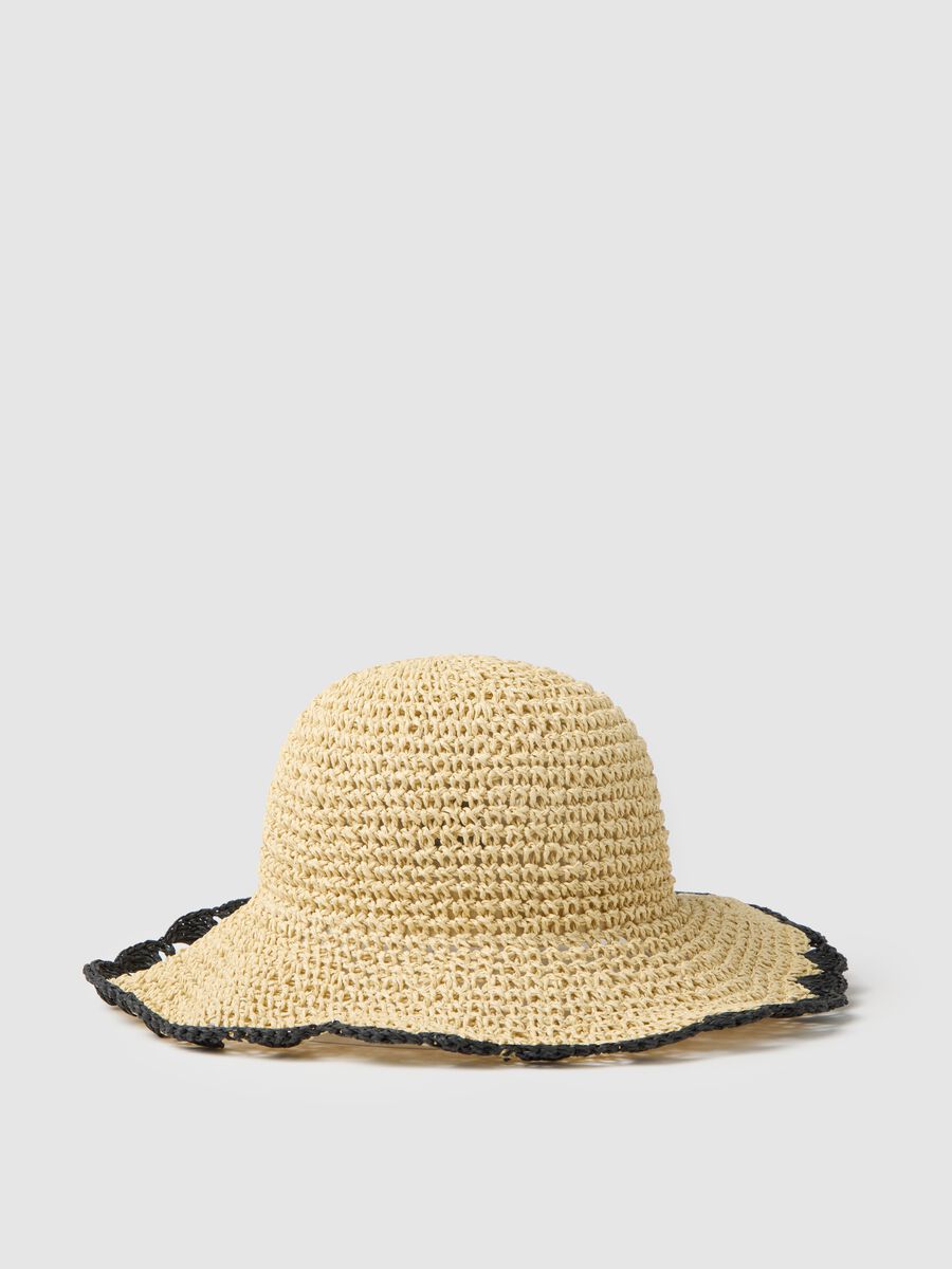 Women's hat in pure multicolour textile paper with black brim_0