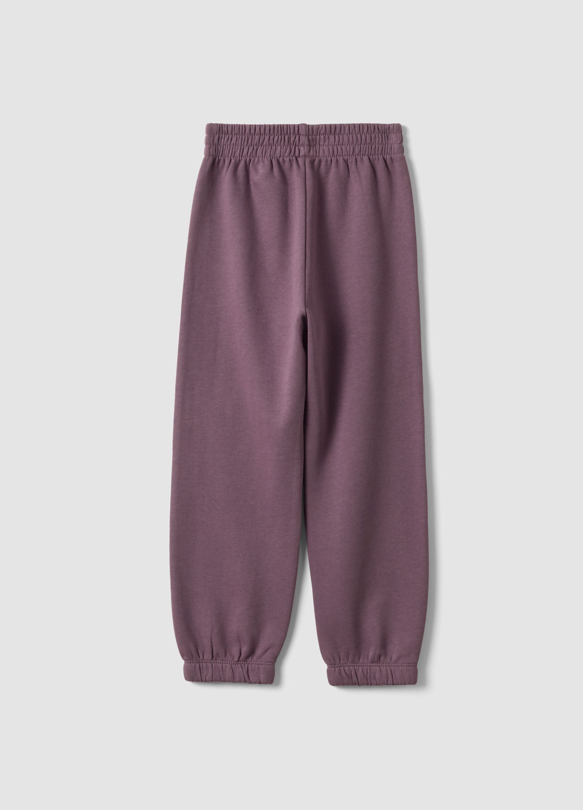 Purple regular-fit pure cotton fleece jogger trousers