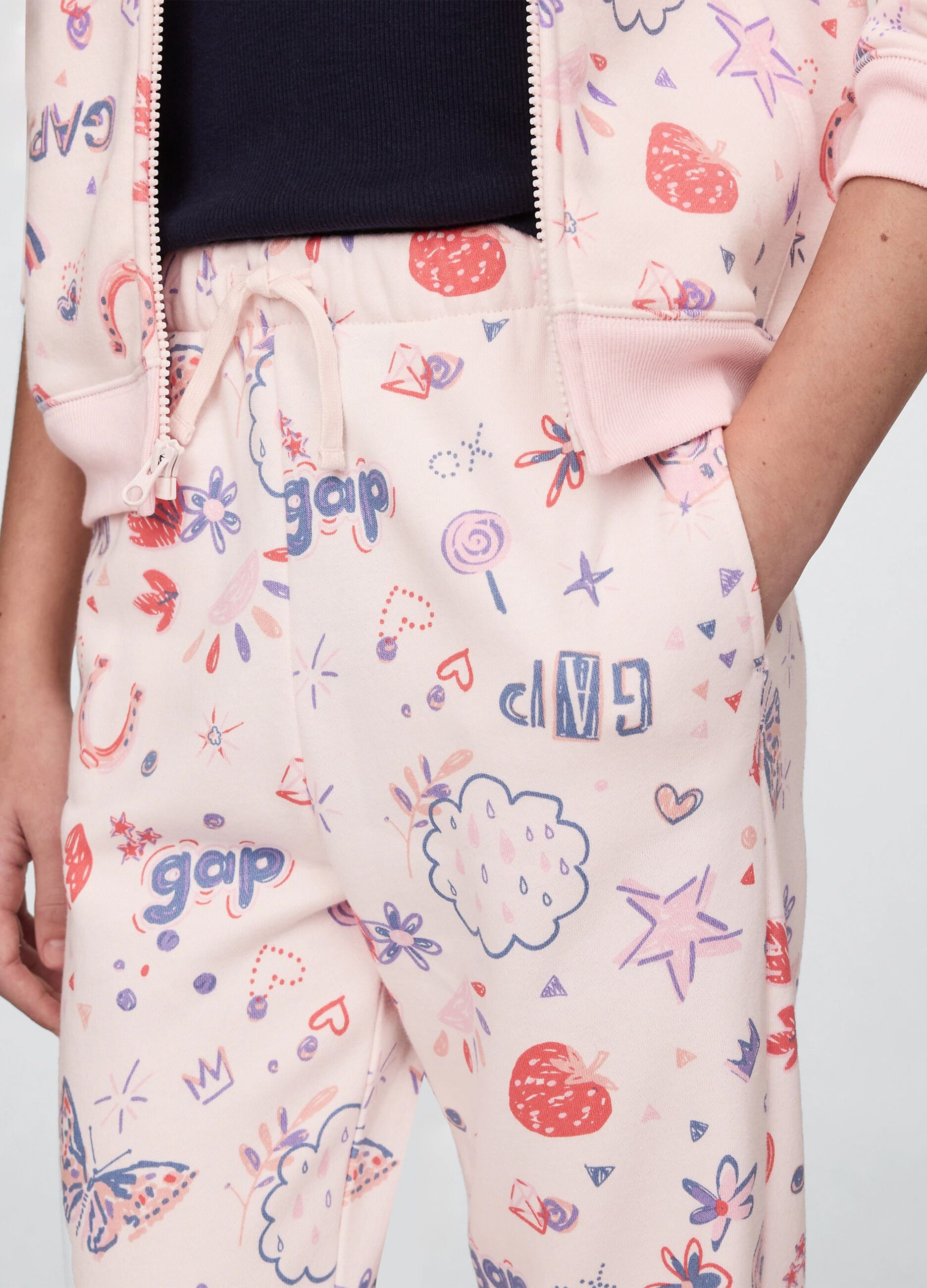 Pink joggers with drawstring and all-over print