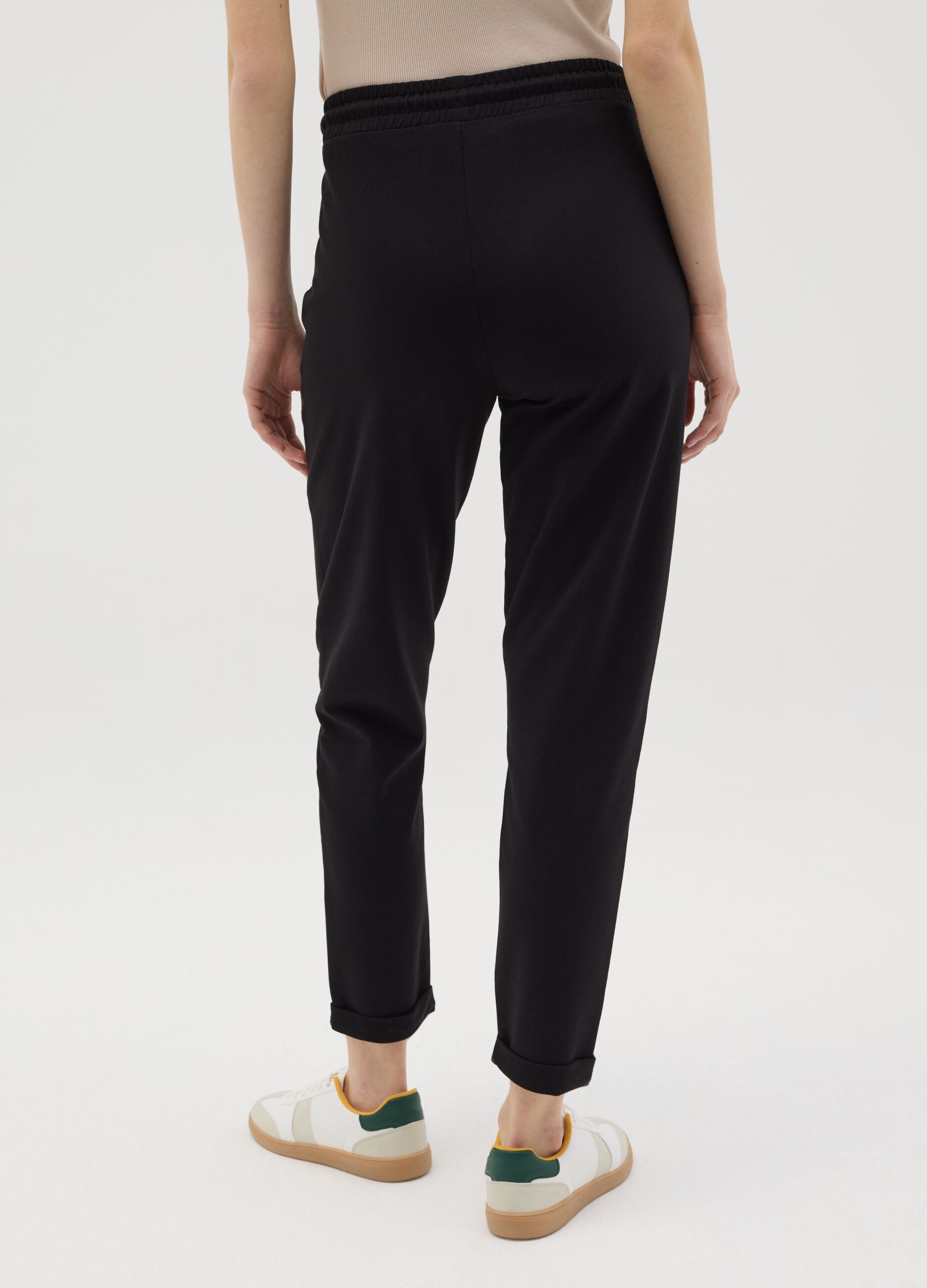 Black French terry joggers with drawstring