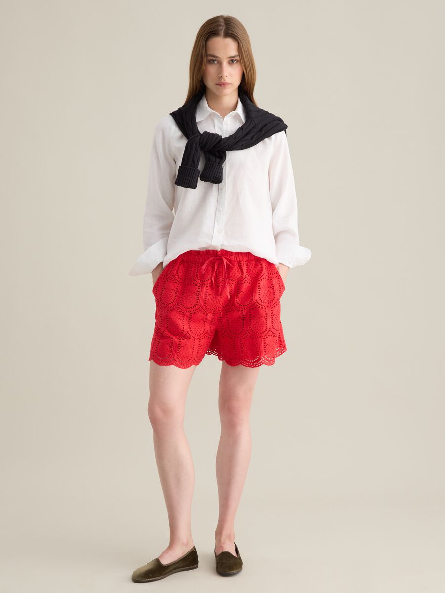 Shorts da donna in puro cotone rossi regular fit_0