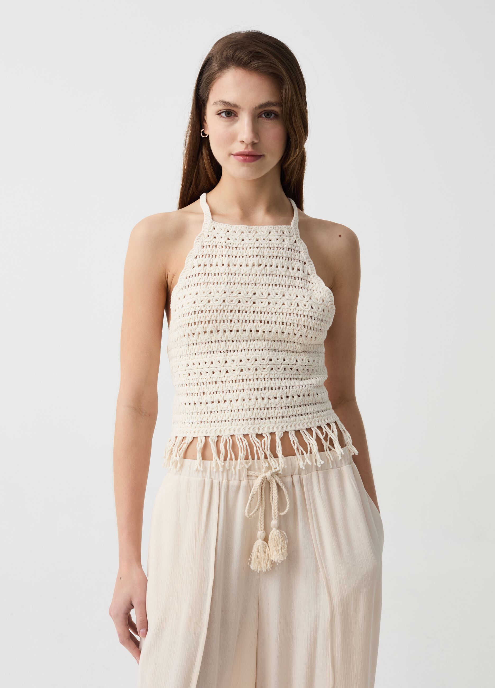 Top crochet con frange