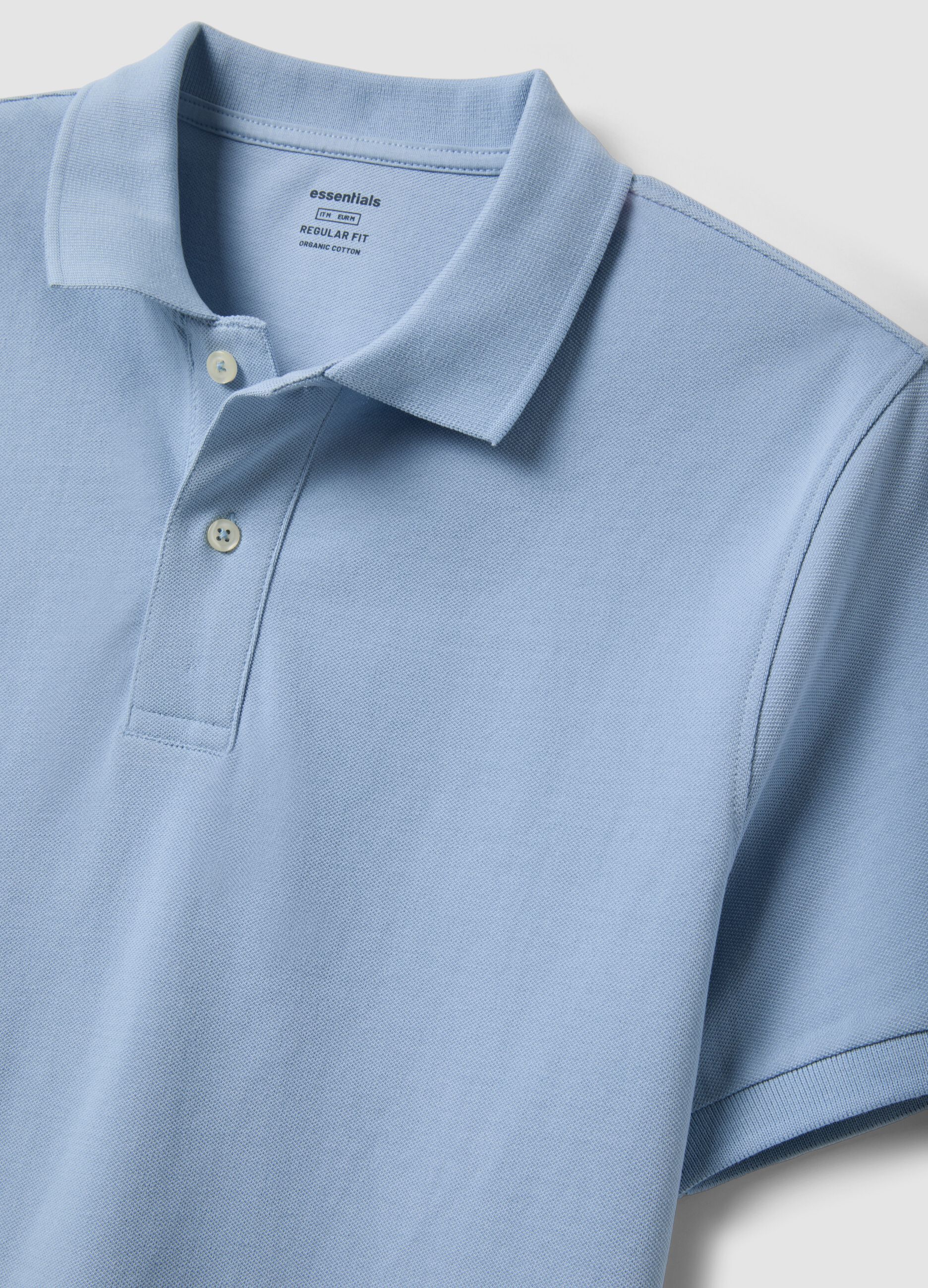 Light blue short-sleeve polo in pure organic cotton, regular fit