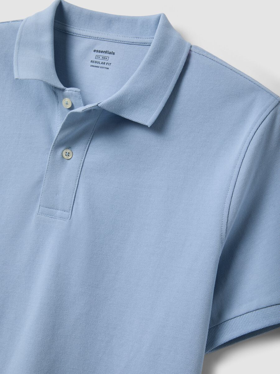 Light blue short-sleeve polo in pure organic cotton, regular fit_5