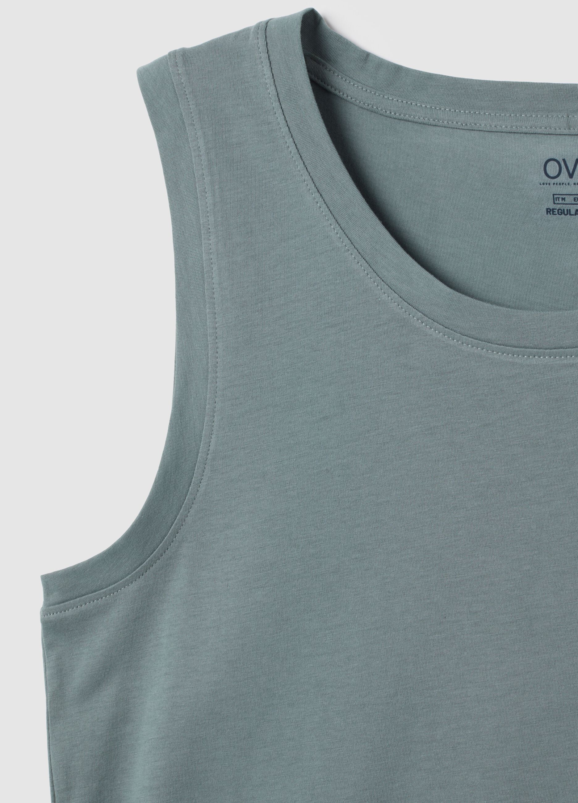 Canotta basic da uomo in puro cotone verde regular fit